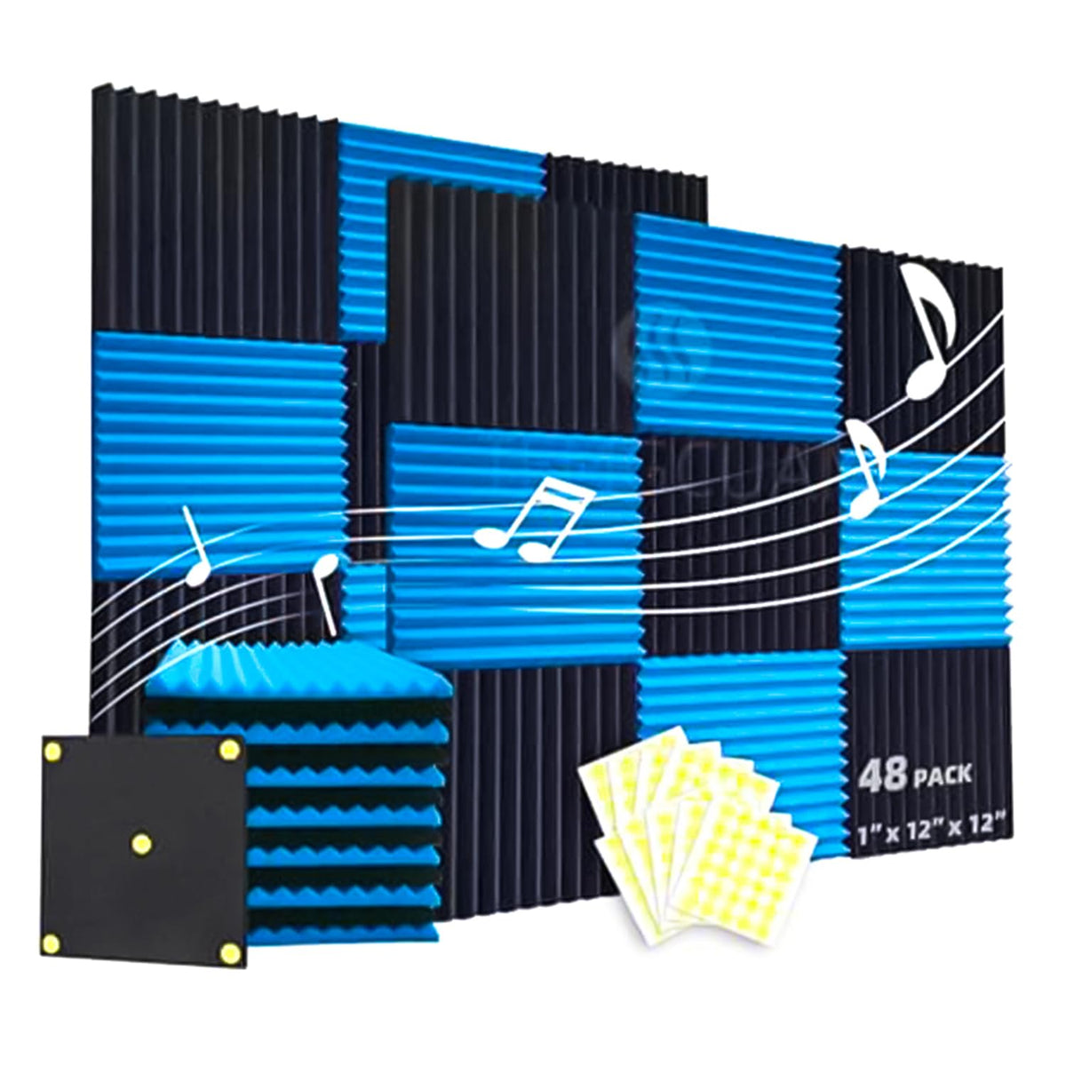 Temgcuam 48 Pack Acoustic Foam Panels |1 ''X12 ''X12'' Rapid Recovery Acoustic Wall Panels |High Density Sound Reducing Panels F