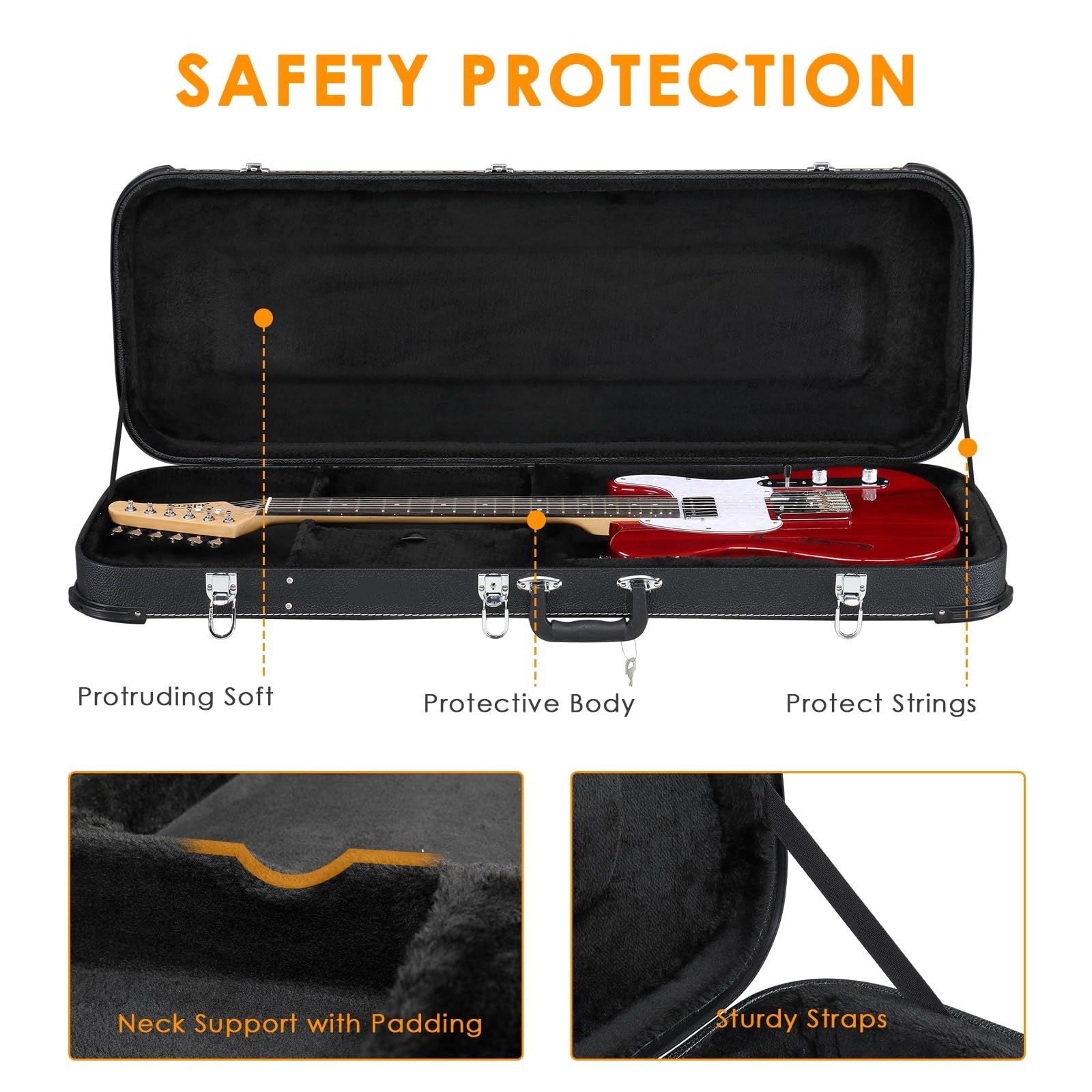 Ktaxon Electric Guitar Hard Case, Rectangle Wooden Standard 39-Inch Electric Guitars Hard-Shell Protective Carrying Case for KST