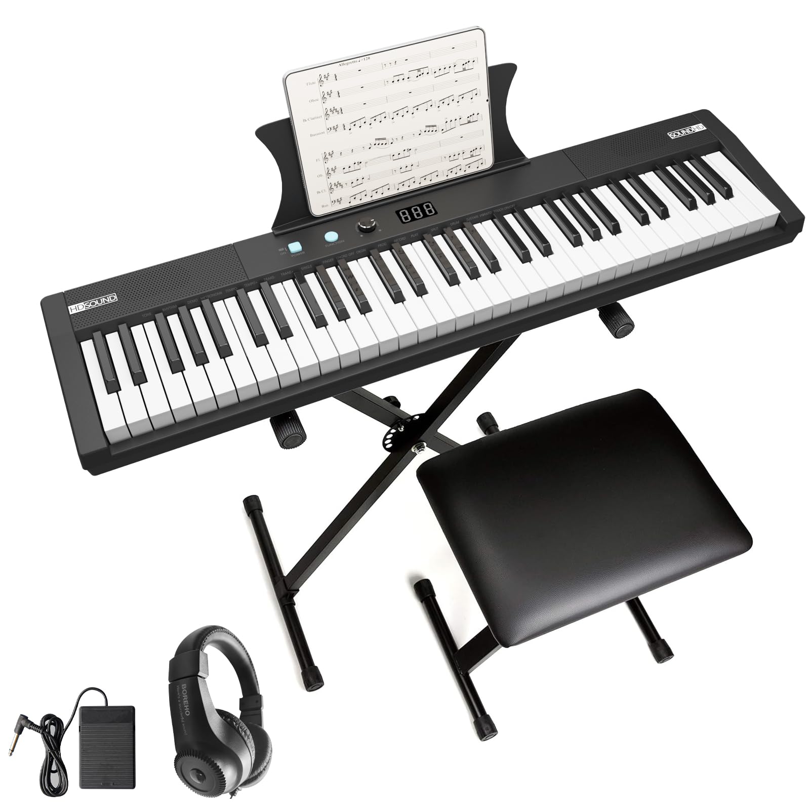 Keyboard Piano, 61 Key Piano Keyboard, Semi-Weighted Keys, Digital Music Keyboard with Power Supply, Piano Stand, Stool and Micr