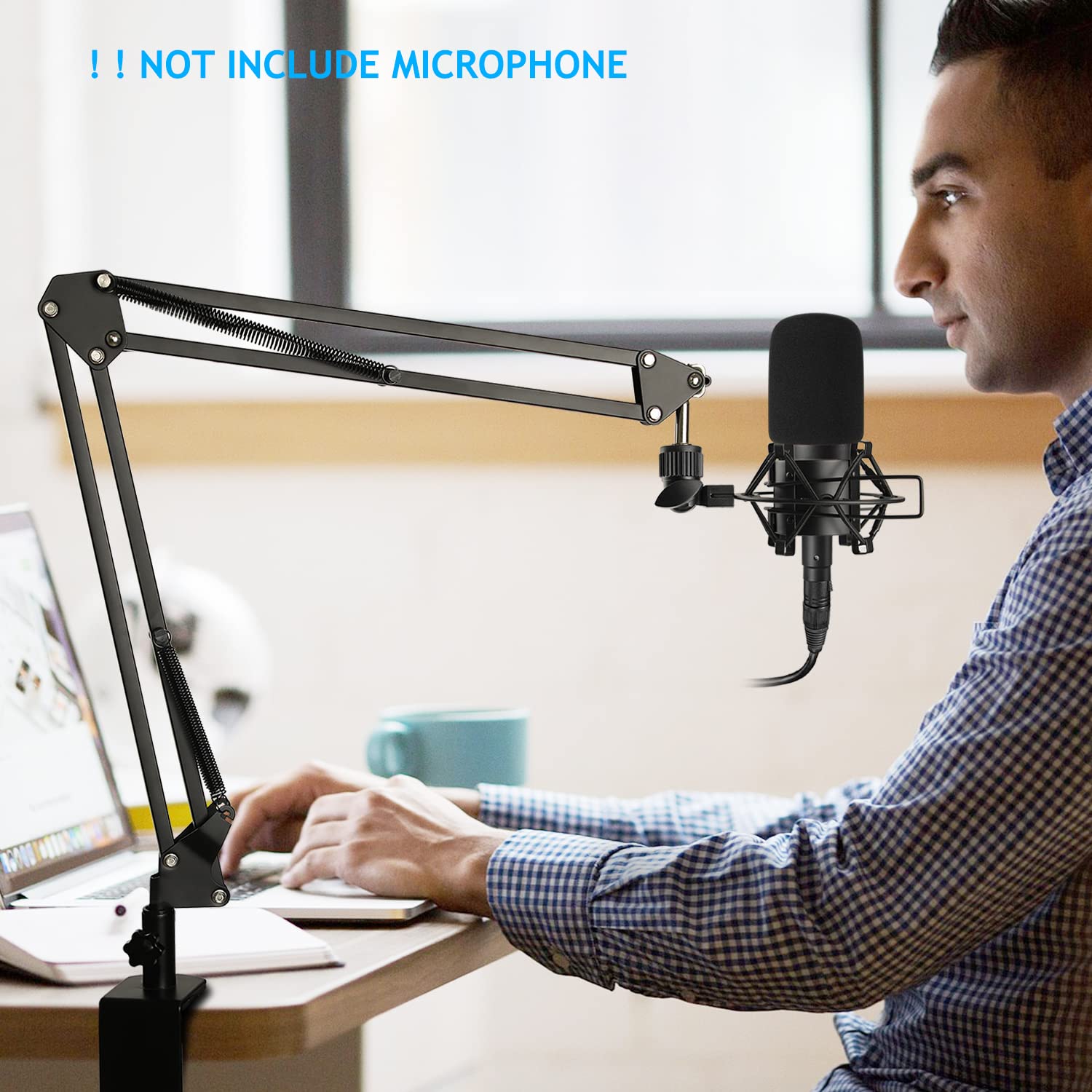 Mic Stand with Metal Shock Mount, Pop Filter, Suspension Scissor Boom Arm with Upgraded Heavy Duty Clamp for Audio Technica AT20