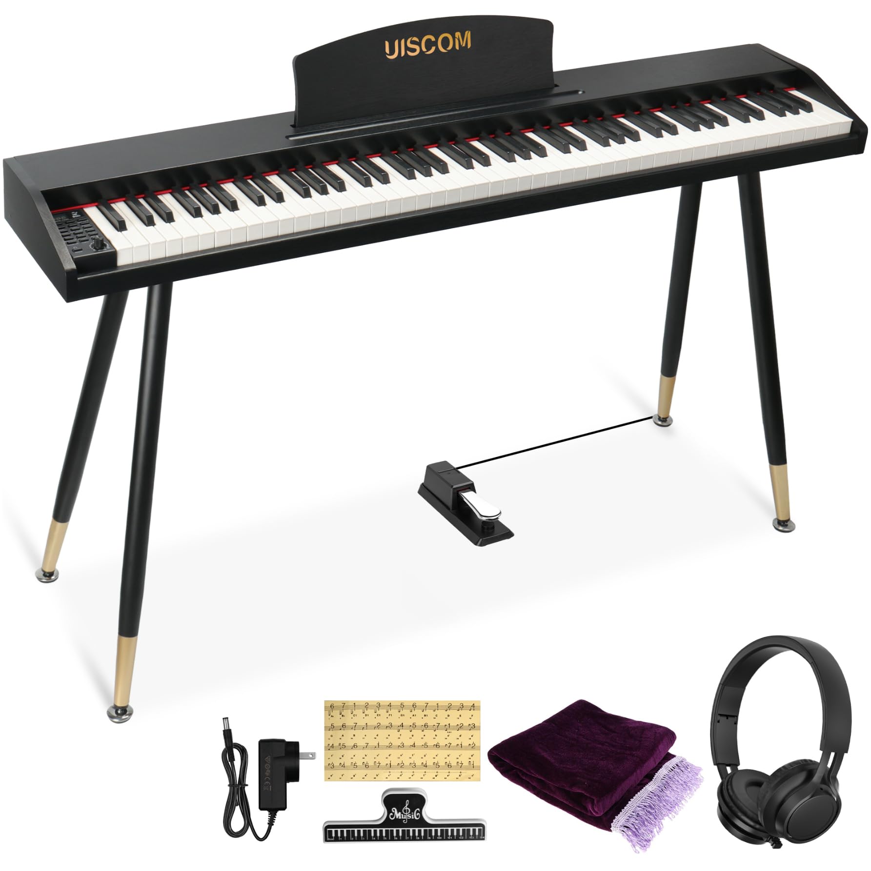 UISCOM Digital Piano Keyboard for Beginners,Full Size 88 Key Semi-Weighted Keyboard Electric Piano with Stand,Power Adapter,Shee