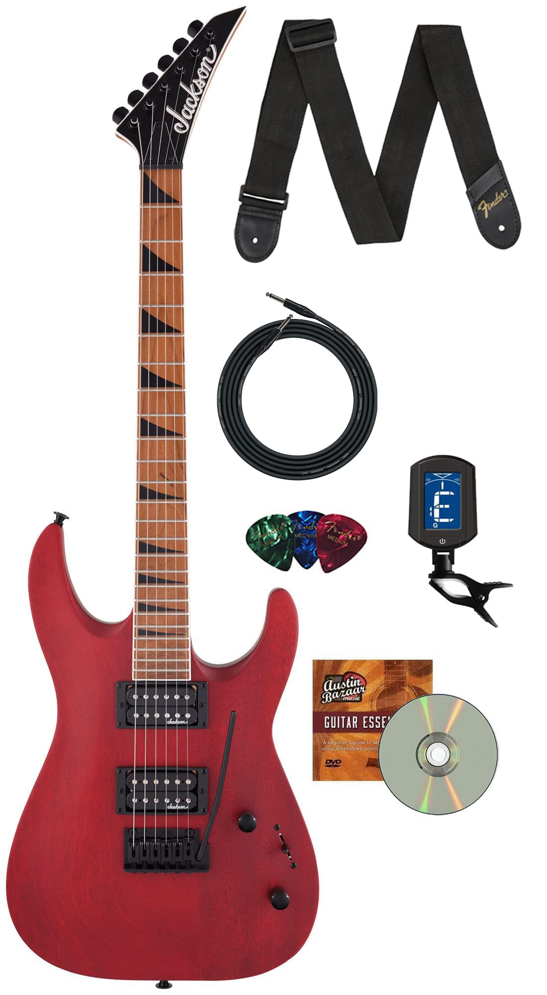 Jackson Dinky Arch Top Js24 Dkam Electric Guitar - Red Stain Bundle With Cable, Tuner, Strap, Picks, And Austin Bazaar Instructi