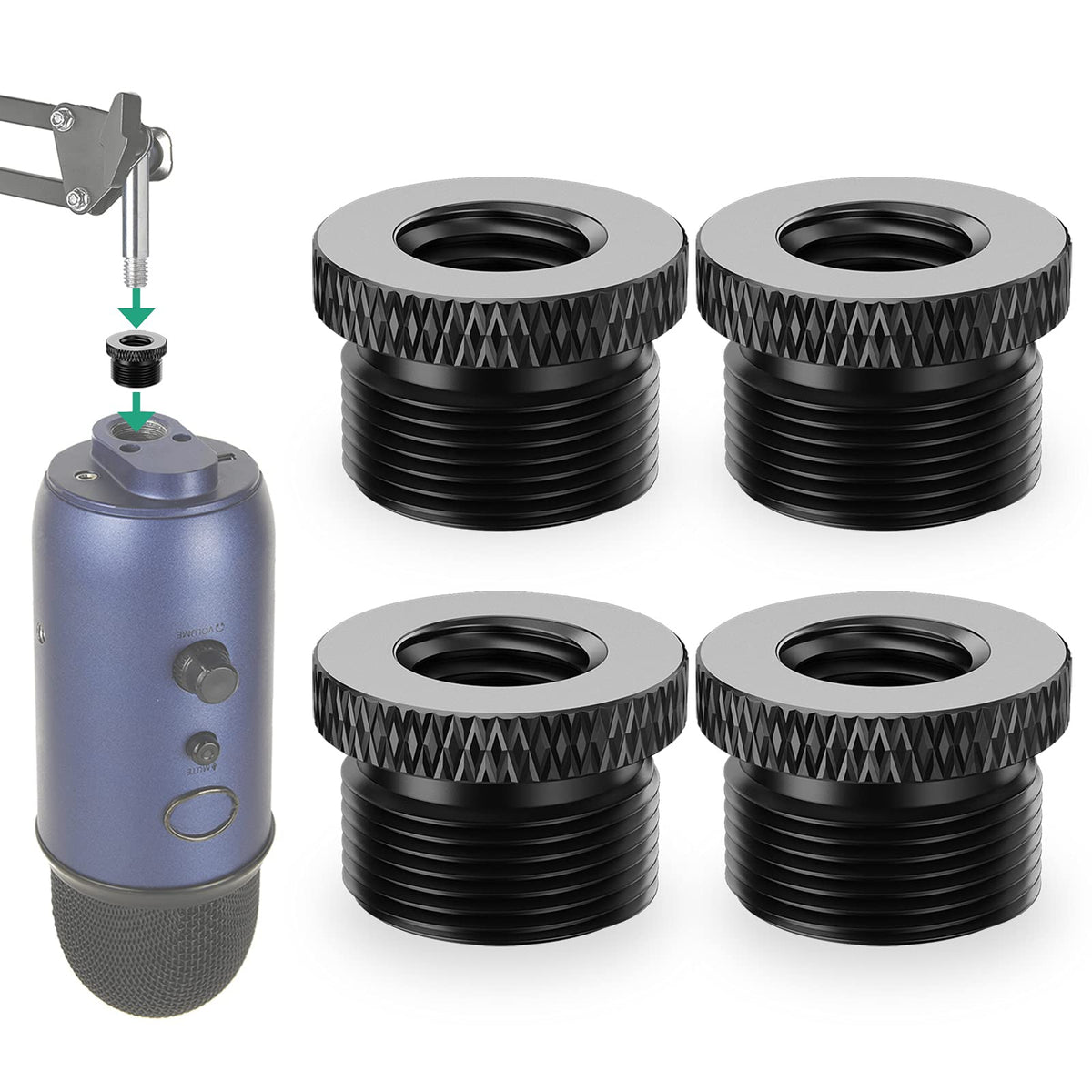 Mic Screw Adapter 3/8 Female To 5/8 Male, Metal Screw Thread Adapter For Blue Yeti X/Blue Yeti/Snowball Mic Boom Arm Stand, 4 Pc