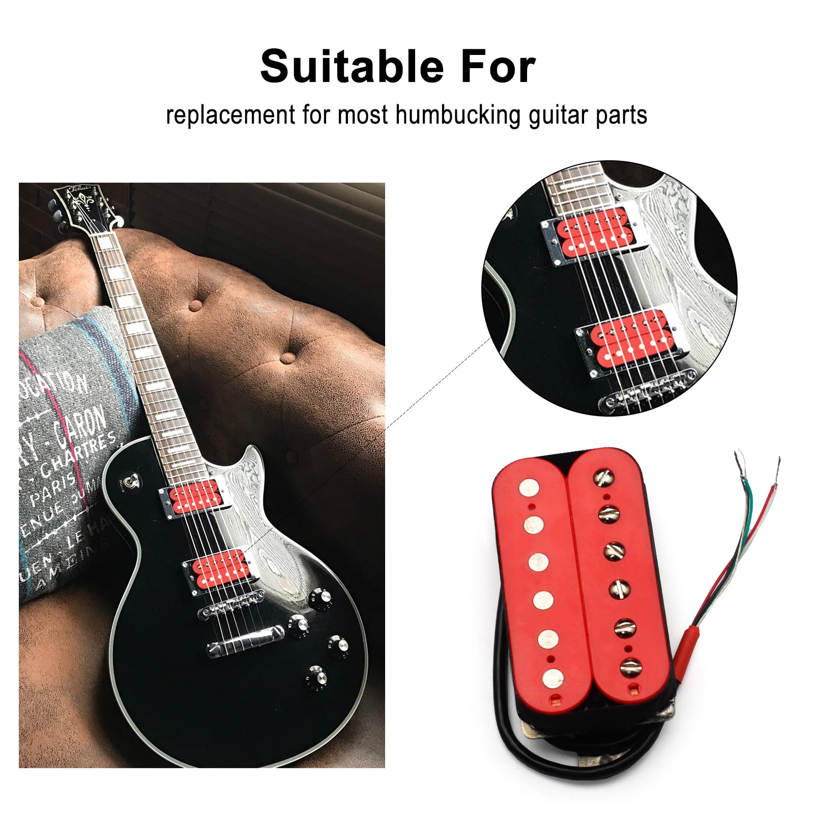 SAPHUE Alnico 5 Electric Guitar Pickup Humbucker Double Coil Pickup Alnico V Guitar parts (Red)