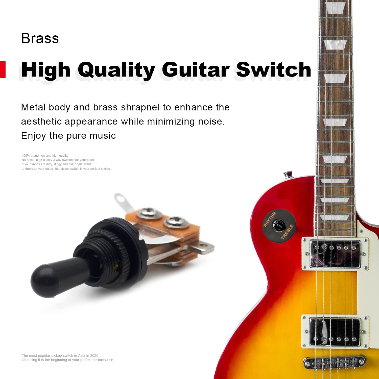 SAPHUE Guitar 3 Way Toggle Switch Position Short Straight Black Top Black Knobs for Gibon Epiphone Les Paul Electric Guitar Part