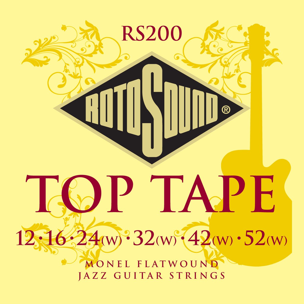 Rotosound Rs200 Top Tape Monel Flatwound Electric Guitar String (12 16 24 32 42 52)