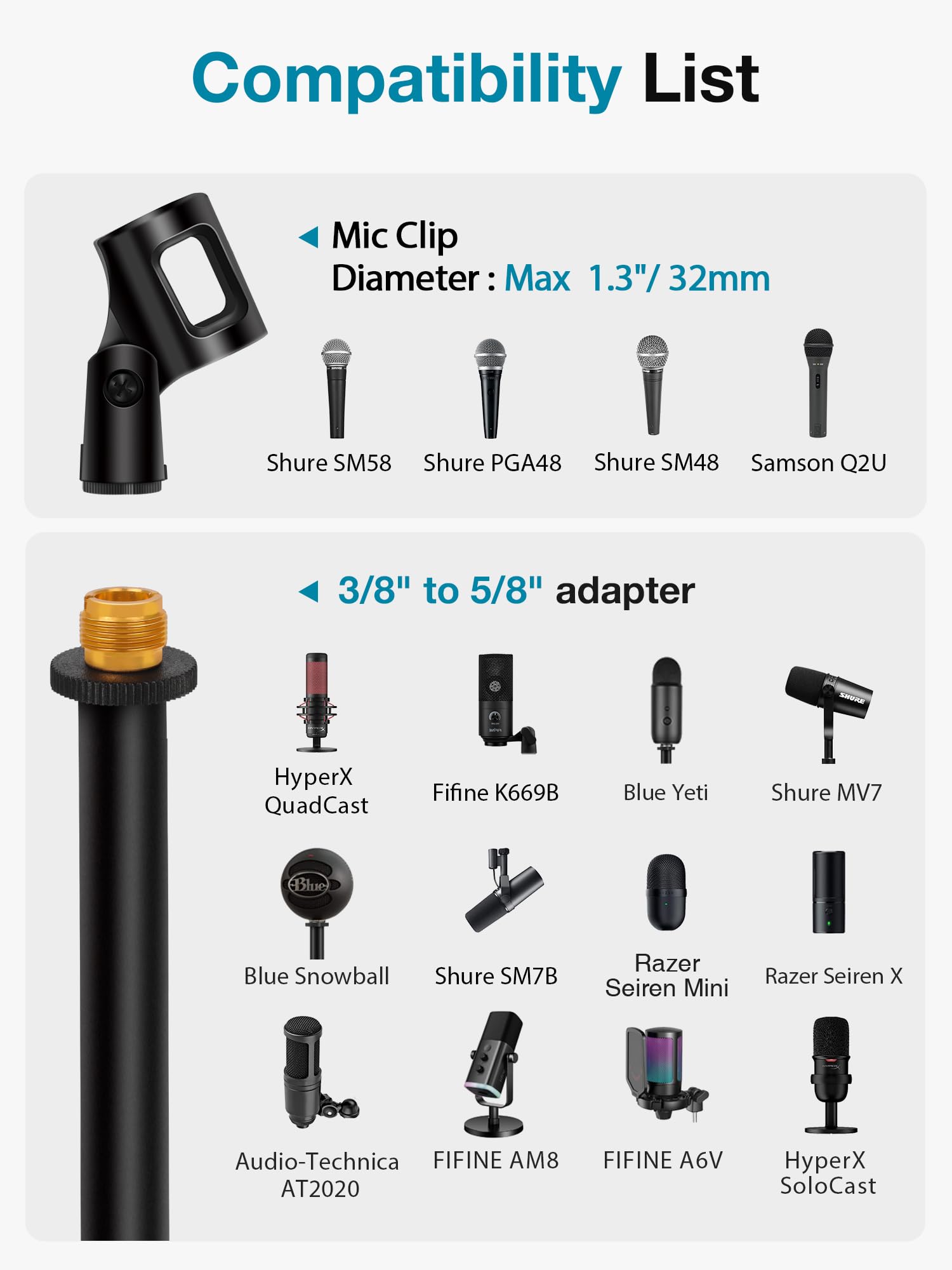 InnoGear Desktop Microphone Stand, Upgraded Adjustable Table Mic Stand with Mic Clip and 5/8'' Male to 3/8'' Female Screw for Bl