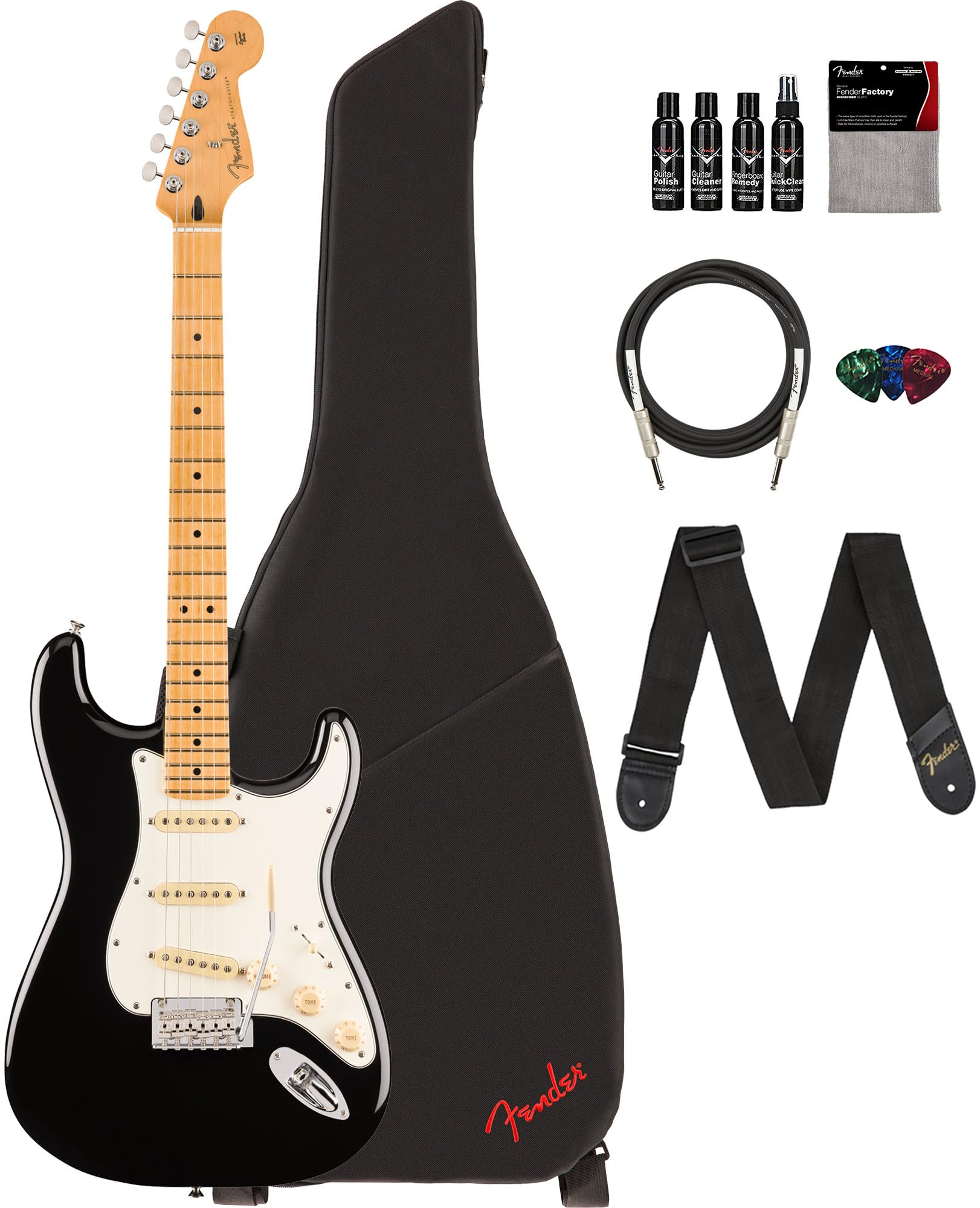 Fender Player Ii Stratocaster - Black Bundle With Gig Bag, Strap, Cable, 3-Pack Picks And Guitar Cleaning Kit
