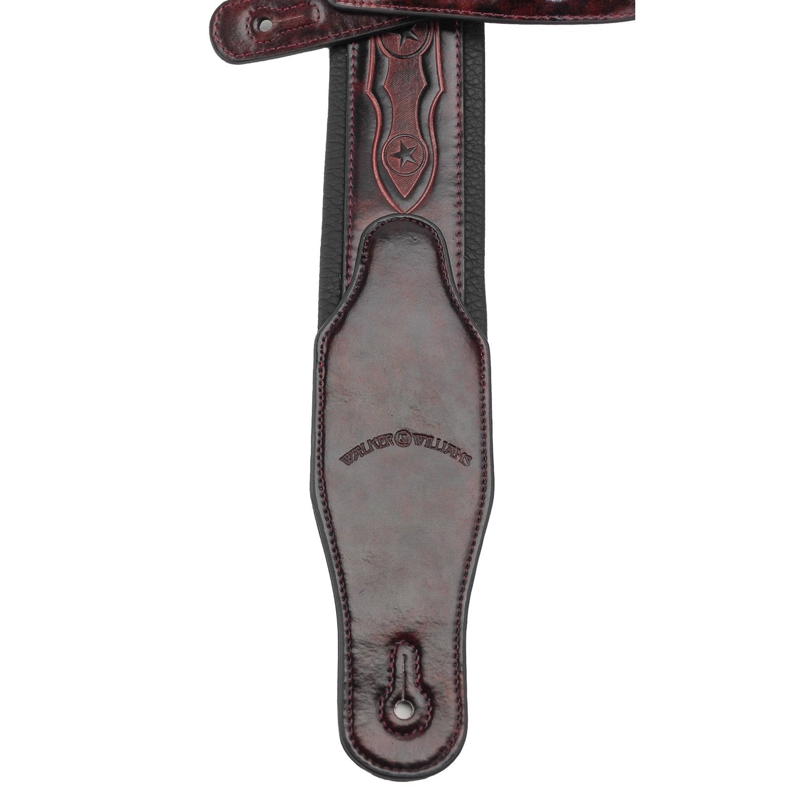 Walker & Williams GB-163 Oxford Brown Handmade Padded Guitar Strap with Oak Leaves & Texas Star Tooling For Acoustic, Electric,