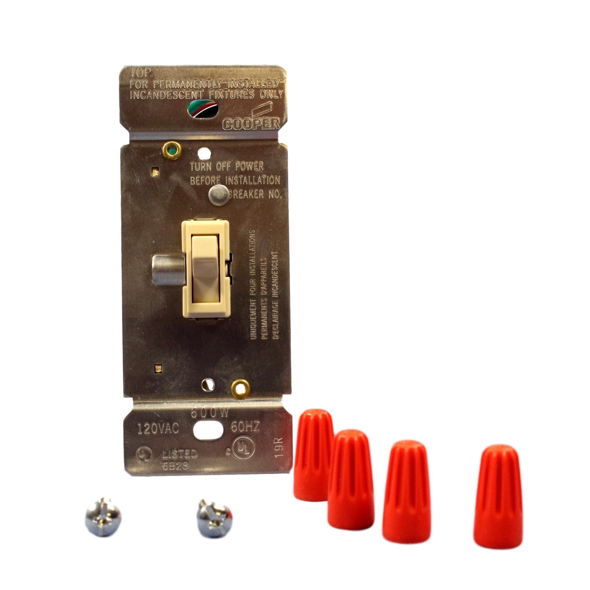 Cooper 6443V Ivory Three-Way Dimmer Light Switch 600W