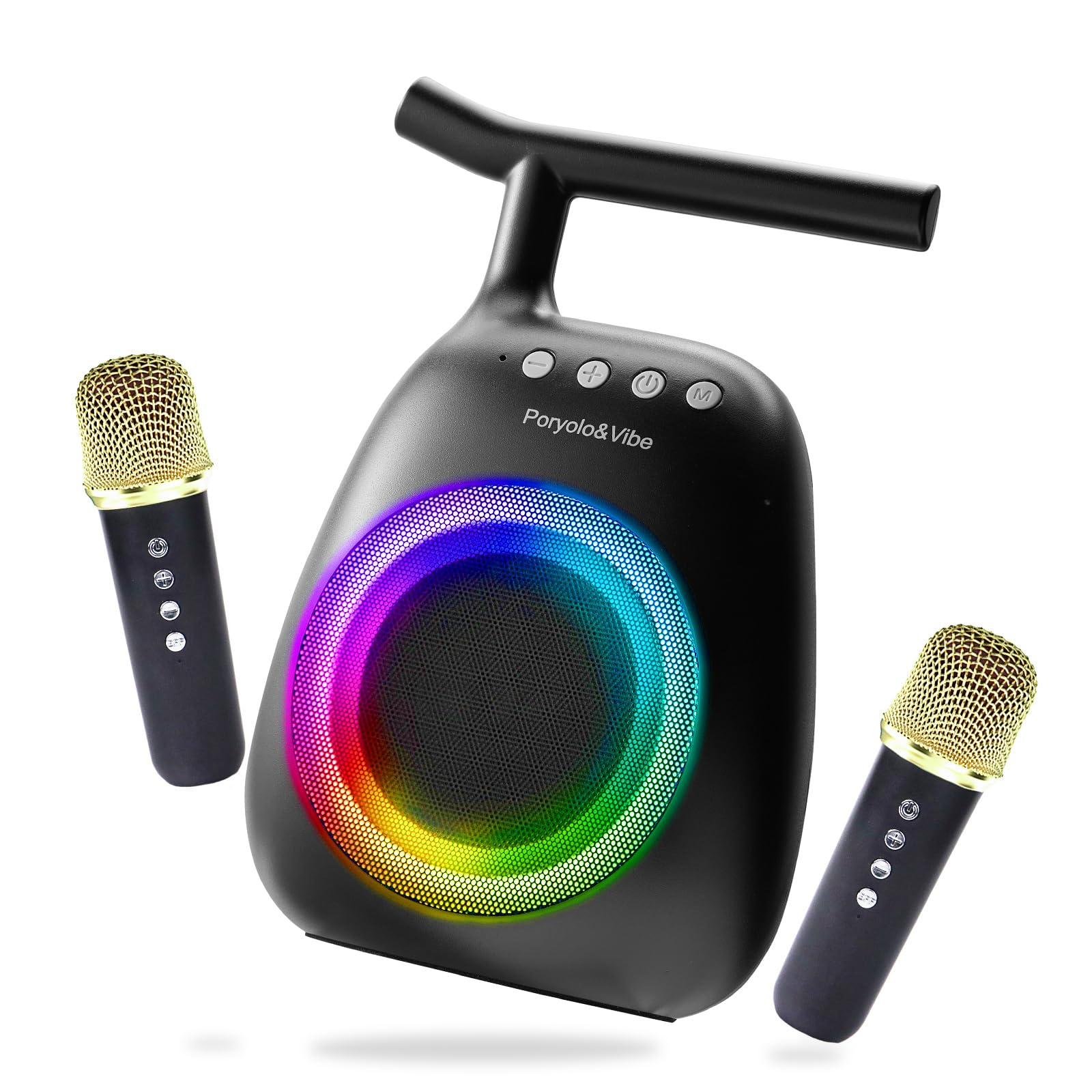 Karaoke Machine for Kids Adults Portable Bluetooth Speaker with 2 Wireless Microphones LED Lights Artistic Design 8-Hour Battery