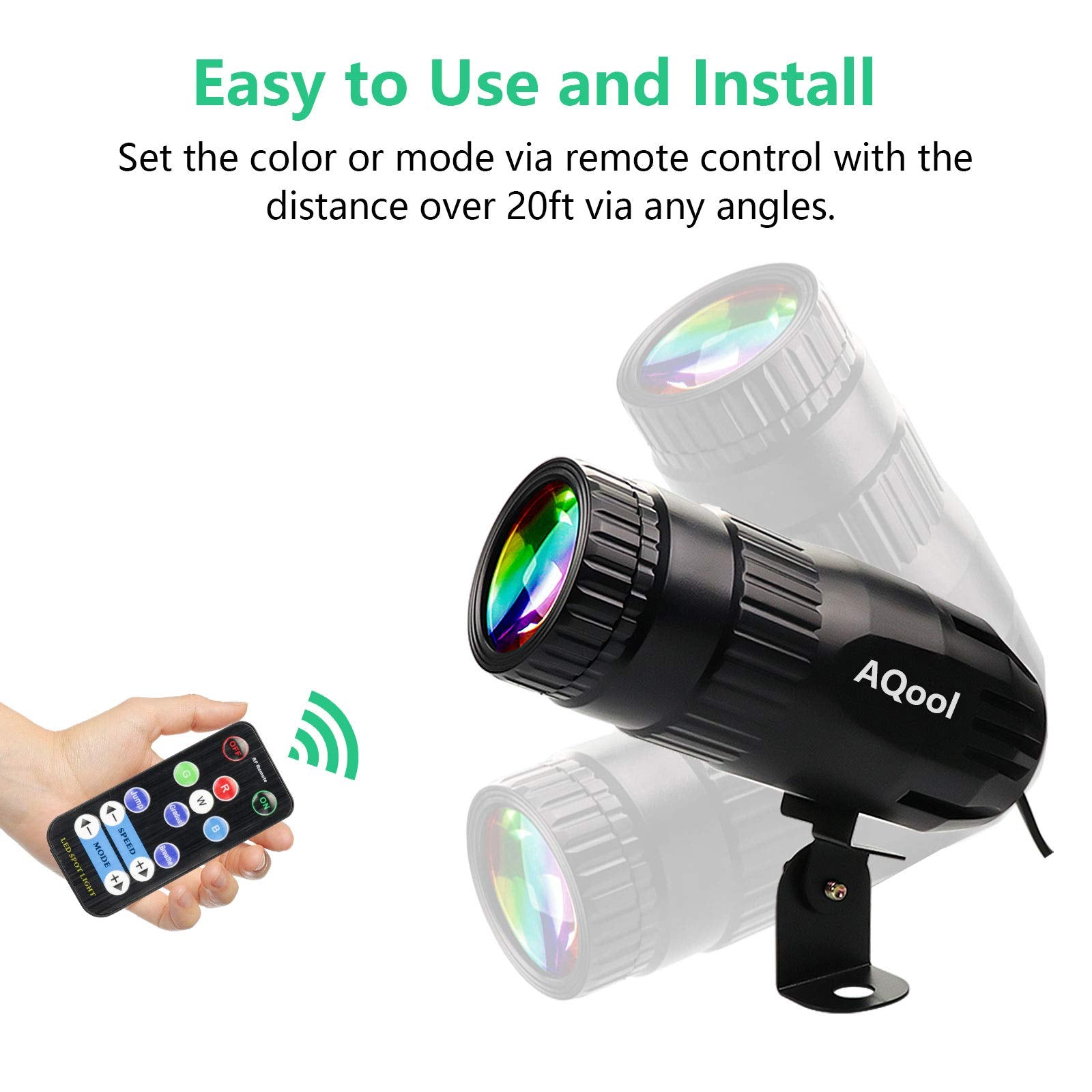 Pinspot Light, AQool Mini 15W Mirror Ball Spotlight, Super Bright RGBW LED Beam Pinspot Lights, Remote Control Stage Lighting fo