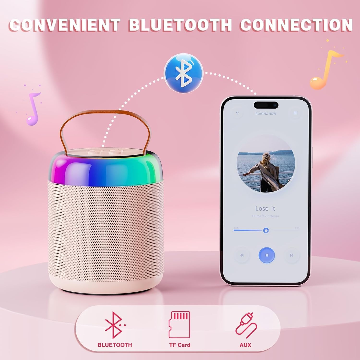 Karaoke Machine for Kids Adults, Mini Portable Bluetooth Karaoke Speaker with 2 Wireless Microphones, MP3 Music Player, Birthday