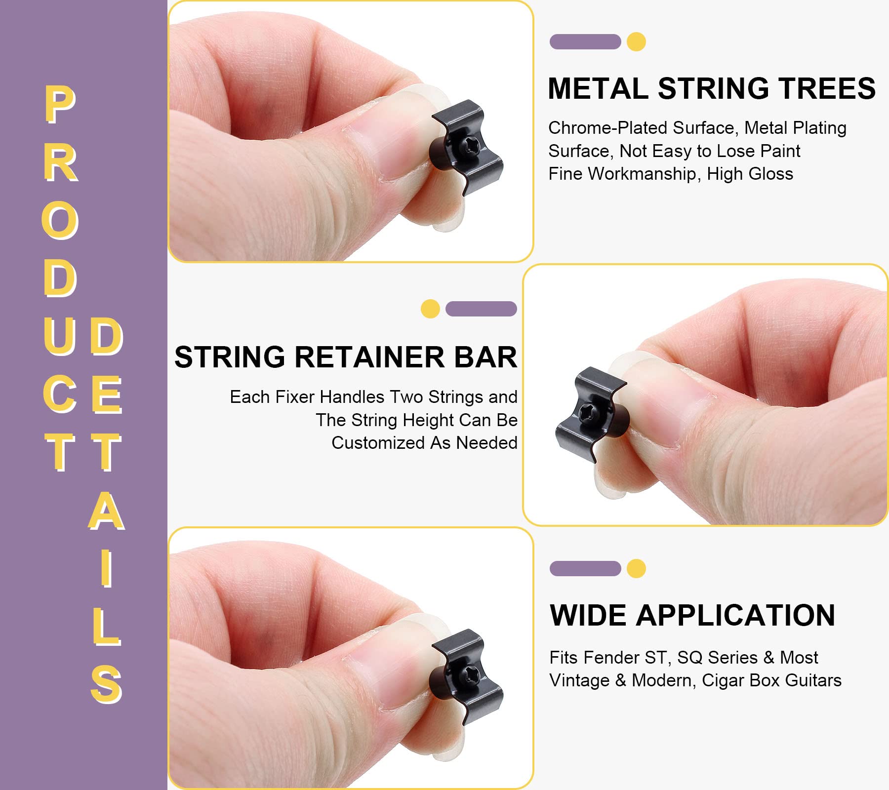 LifCratms 4Pcs Guitar String Trees, Metal Black String Retainer Guides with Mounting Screws Compatible with Fender Stratocaster