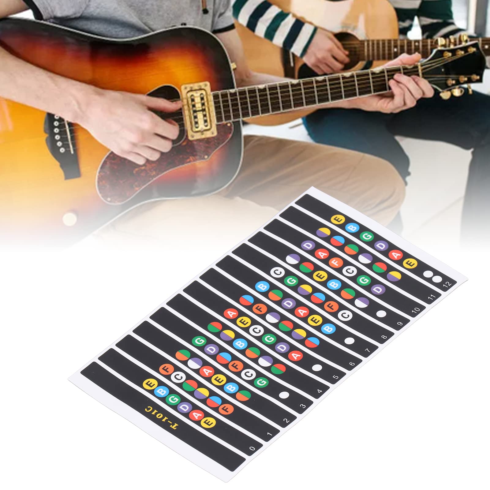 Agatige 10 Sheet Guitar Fretboard Stickers, Coded Note Scale Decals for Beginner Learner Practice(Full Color Surface)