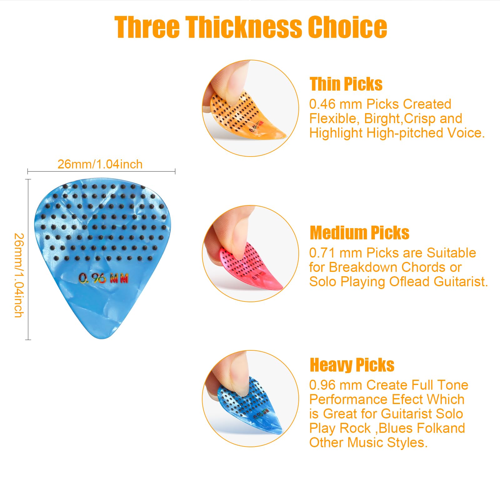 Non-slip Guitar Picks, 0.46 0.71 0.96mm Includes Thin Medium Heavy Guitar Picks,15pcs Variety Colorful Celluloid Plectrums with