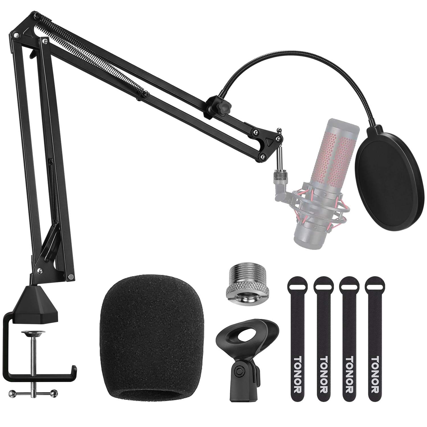 Microphone Arm Stand, Tonor Adjustable Suspension Boom Scissor Mic Stand With Pop Filter, 3/8'' To 5/8'' Adapter, Mic Clip, Upgr