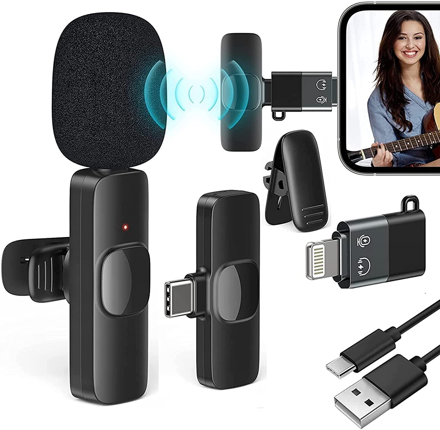 Careflection K8 Wireless Collar Mic For Type-C Android Cell Phone,Tablets & Iphone Supported Lavalier Microphone, Noise Reductio