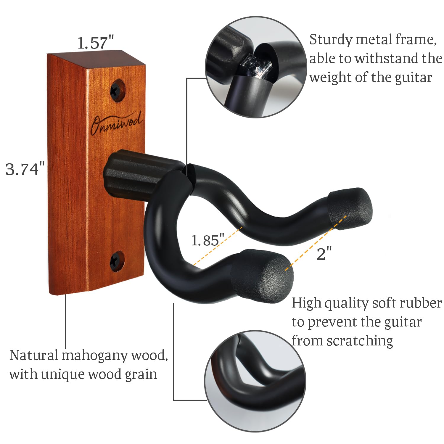 Onmiwod Guitar Wall Mount 3 Pack, Mahogany Wood Guitar Hanger, U-Shaped Guitar Wall Hanger Mount, Guitar Holder Hook Stand Wall