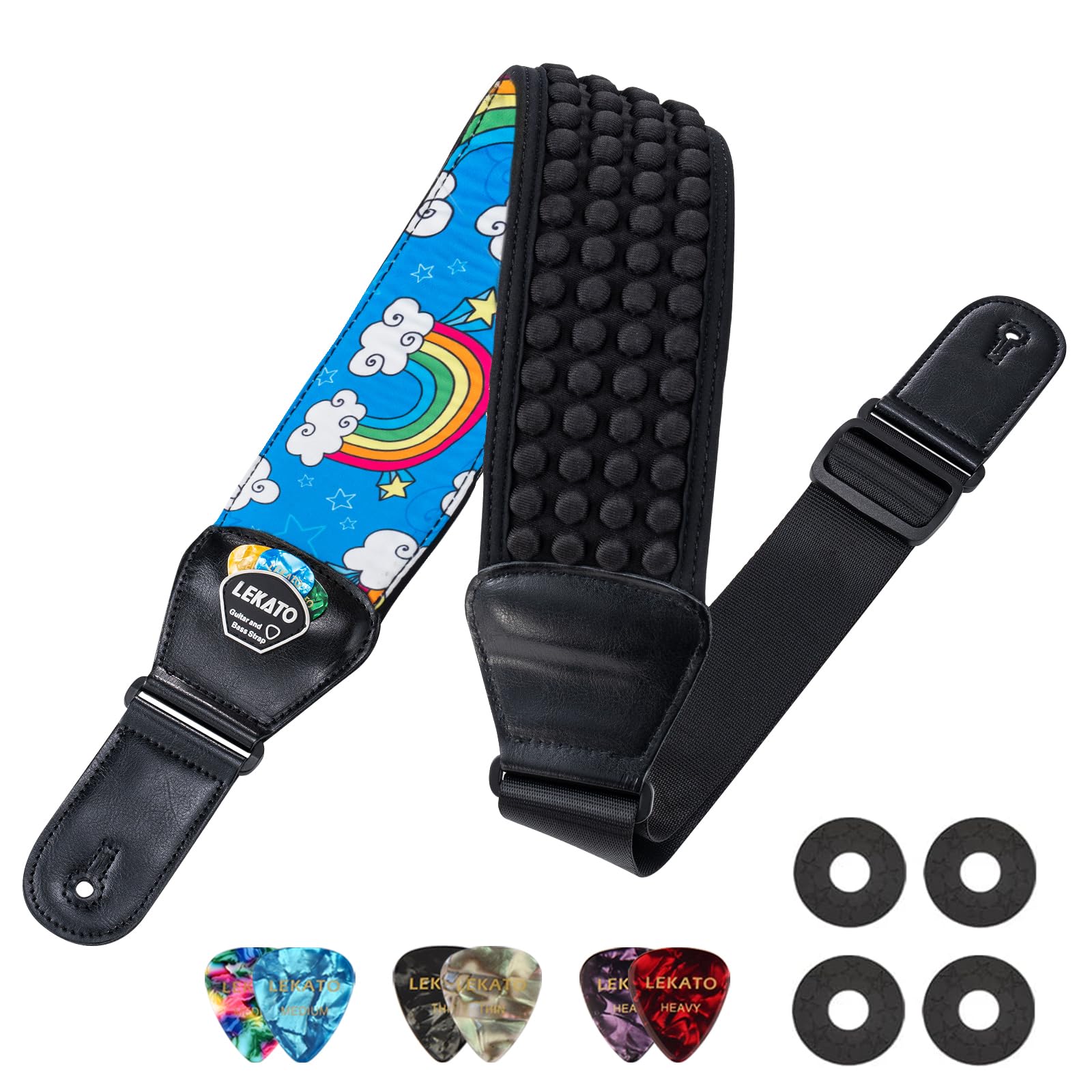 Lekato Guitar Bass Strap For Electric Guitar Bass, 3'' Wide Padded Guitar Strap Neoprene Pad With 3D Sponge Filling Adjustable L