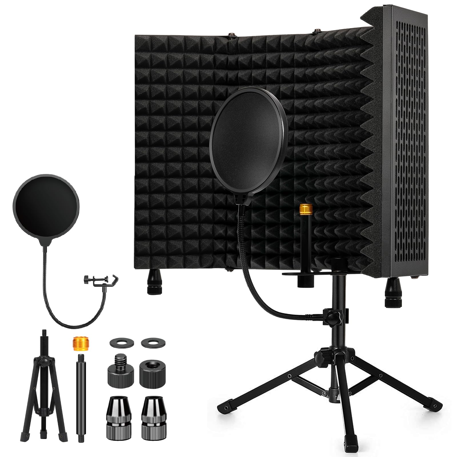 Dmsky Recording Microphone Isolation Shield With Pop Filter & Tripod Stand,Foldable Mic Shield With Triple Sound Insulation, Hig
