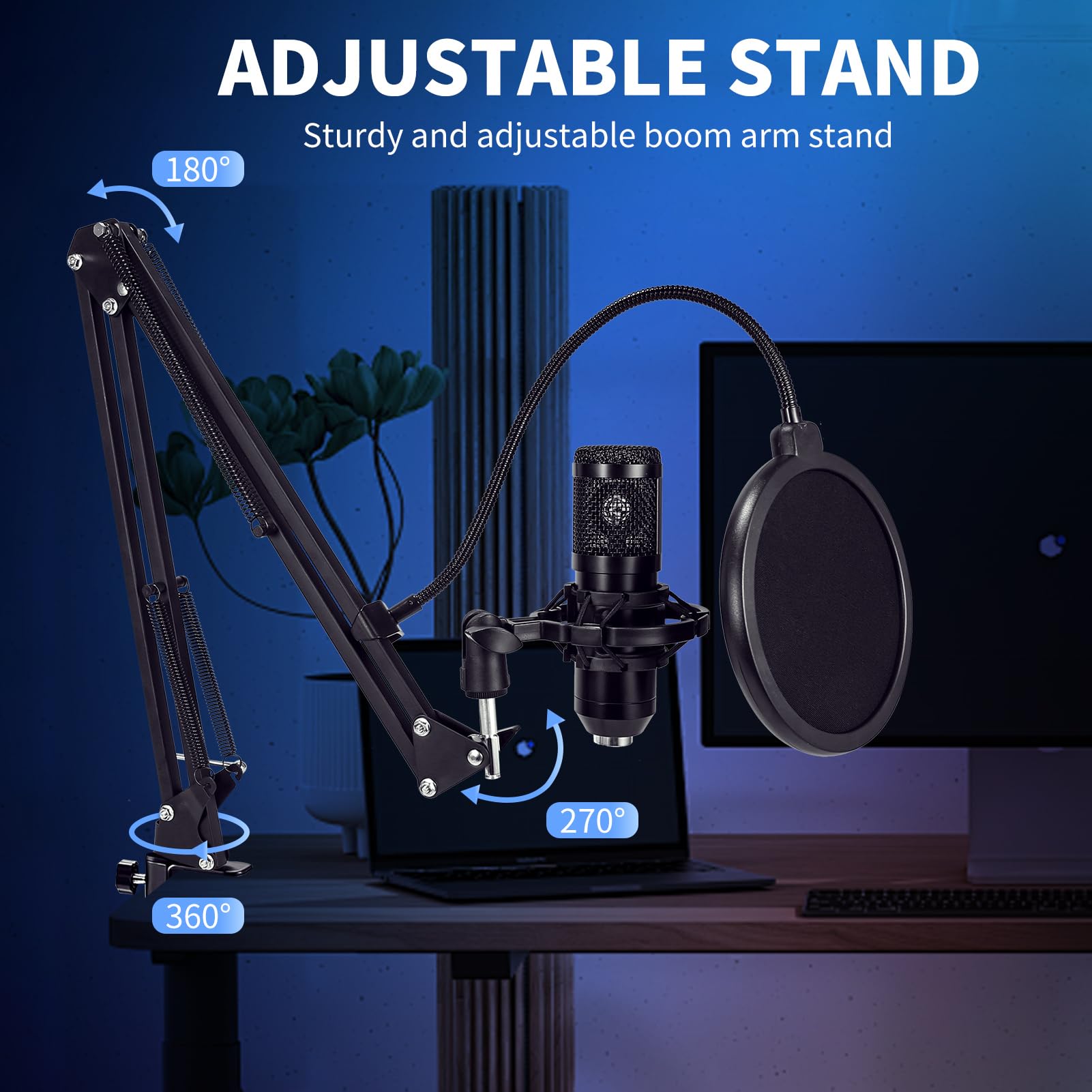 USB Condenser Microphone,Computer PC Microphone Kit with Adjustable Boom Arm Stand Shock Mount for YouTube Vocal Gaming Streamin