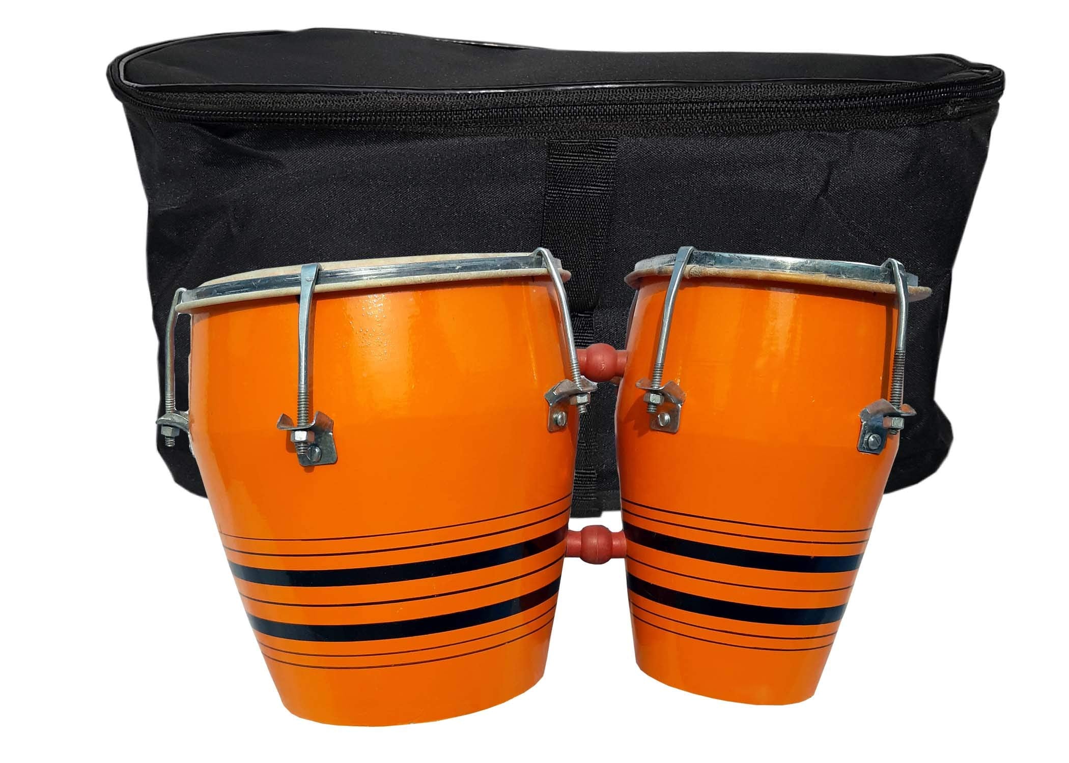 Gt Manufacturers Professional Two Piece Hand Made Wooden Bango Drum Set With Bag (Orange)