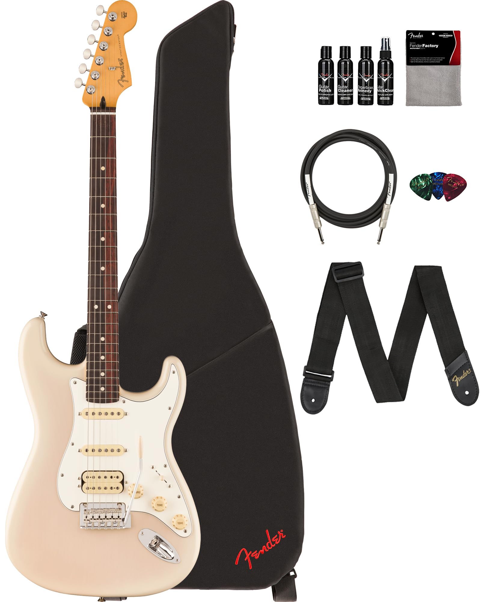 Fender Player Ii Stratocaster Hss - White Blonde Bundle With Gig Bag, Strap, Cable, 3-Pack Picks And Guitar Cleaning Kit