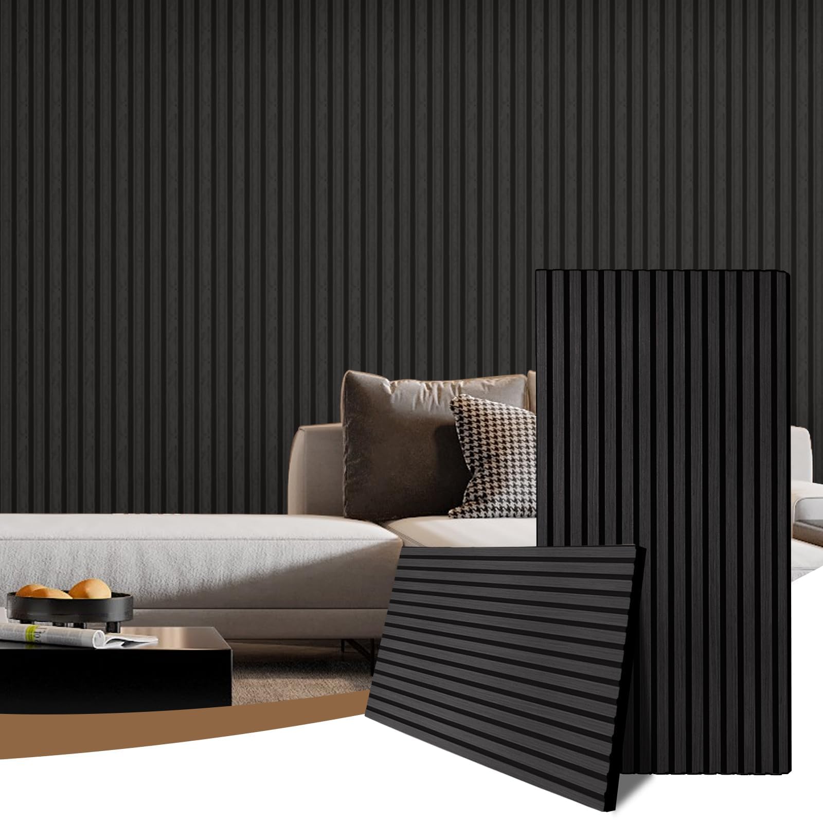 AKK-PANE Acoustic Wood Slat Wall Panels, 2-Piece 47.2x23.6 15.5ft- 3D Textured Soundproof Wall & Ceiling, Sound Absorbing Panels