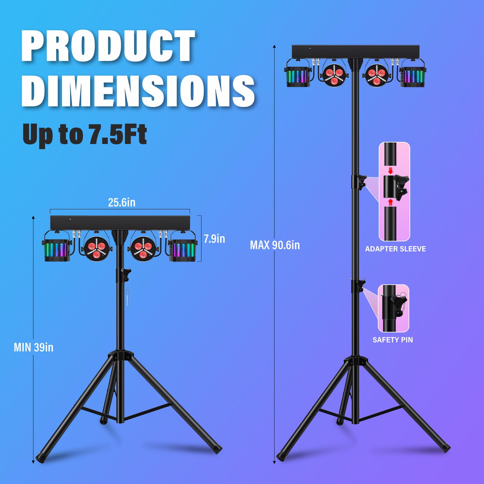 Telbum Rechargeable DJ Lights with Stand Wireless DJ Gig Bar Light Package Battery Powered Sound Activated LED Stage Lighting Sy