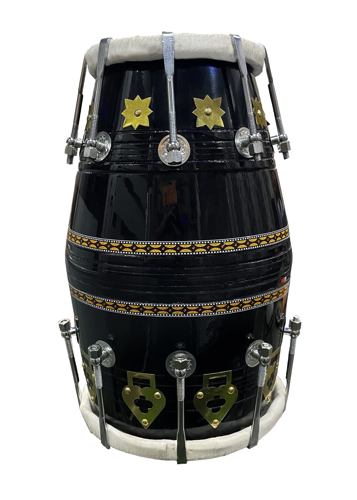 Professional Glassy Black Dholak For Bhajan Kirtan Mango Wood Nut & Bold Fitting By Gt Manufacturers