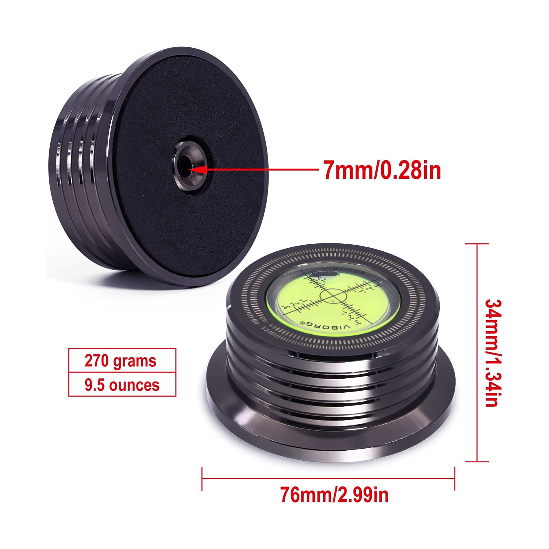 Viborg LP528B Record Weight Phono LP Disc Stabilizer, Black 50Hz Turntable Level, 280G (9.9 OZ) HiFi 3 in 1 Vinyl Clamp Strobe S