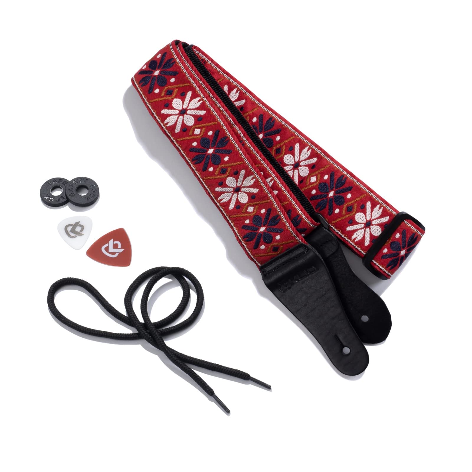 Kliq Vintage Woven Guitar Strap For Acoustic And Electric Guitars + 2 Free Rubber Strap Locks, 2 Free Guitar Picks And 1 Free La