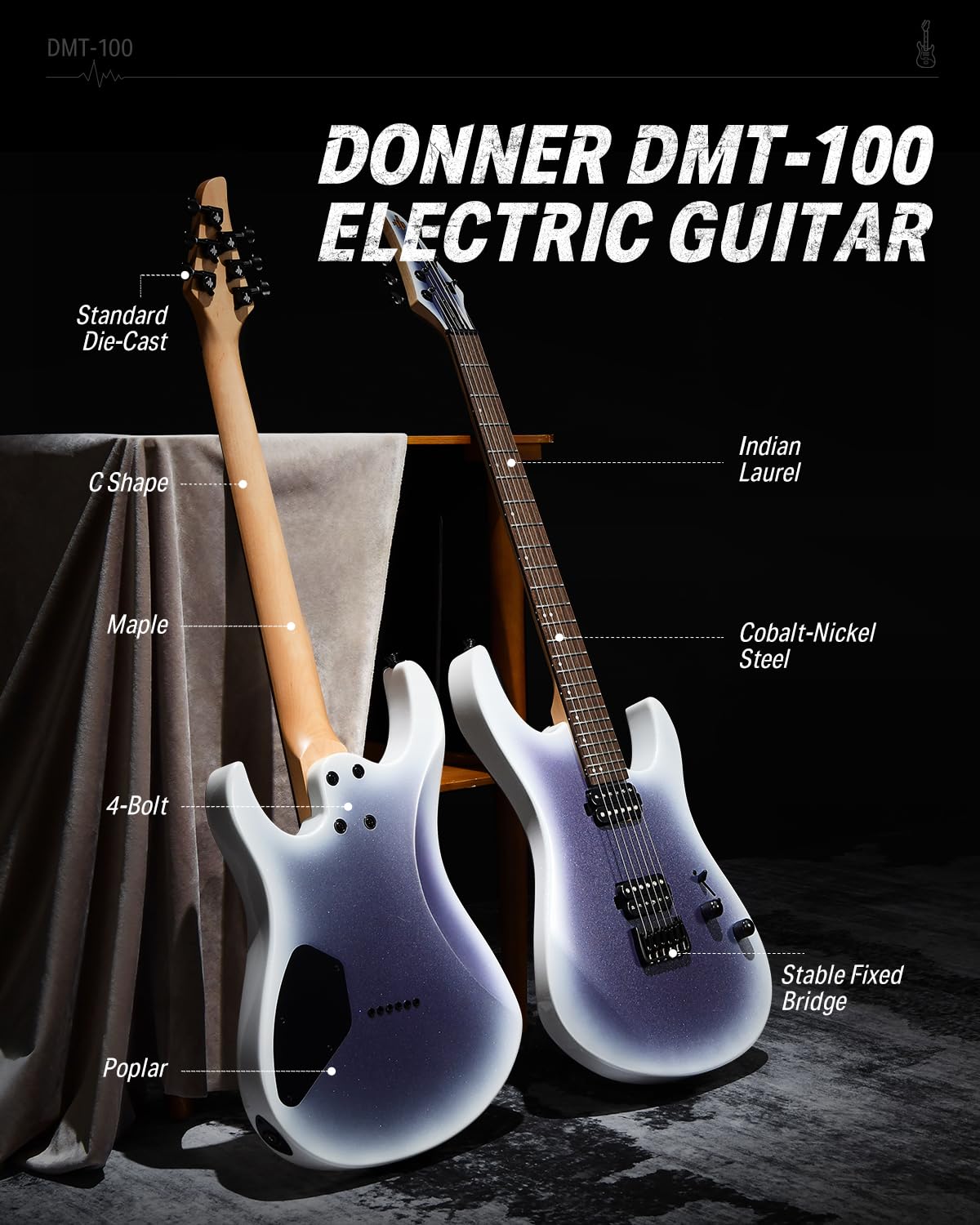Donner Solid Body Electric Guitar, 39 Inch Metal Electric Guitar Beginner Kits with Bag, Strings, Strap, Cable, Strings Dampener