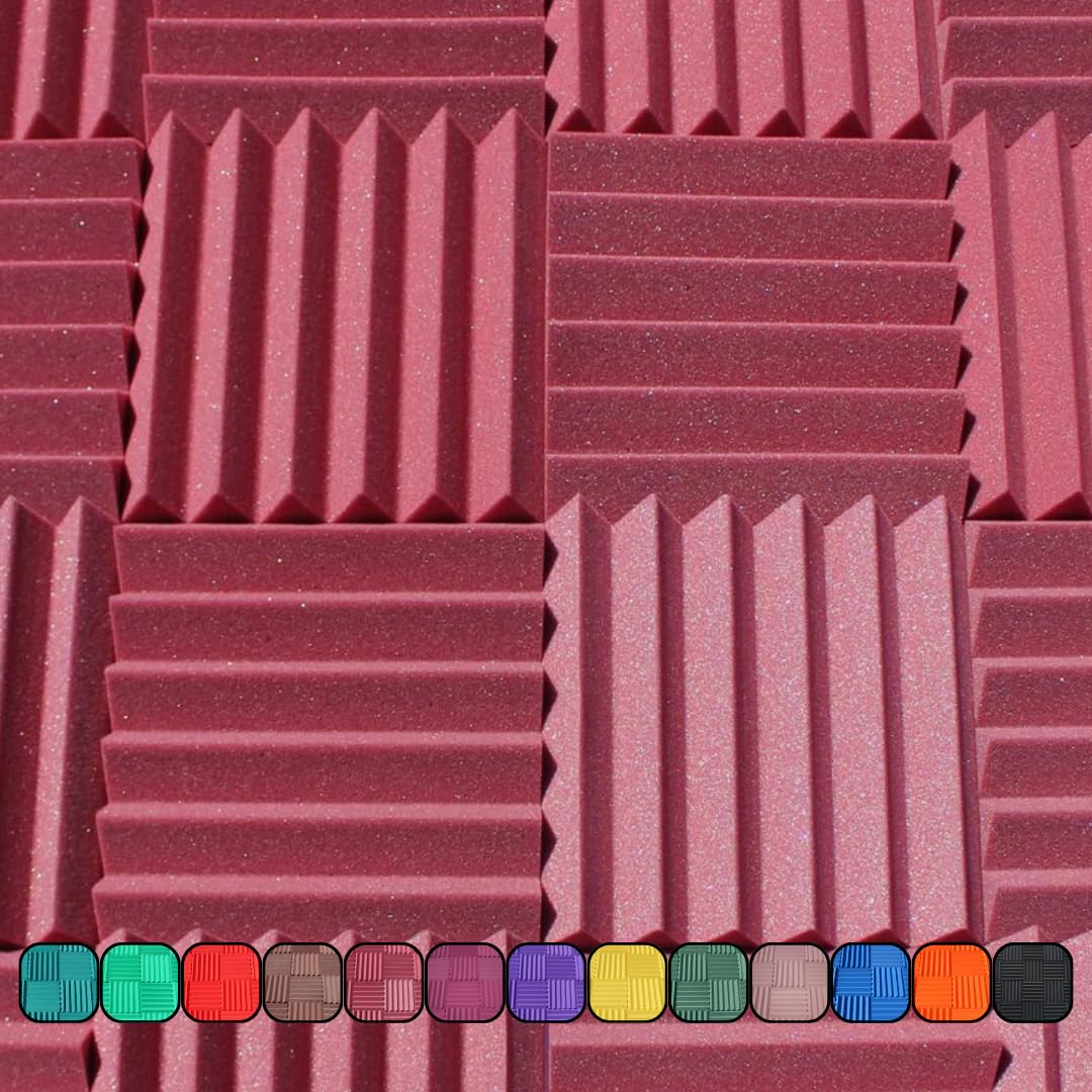 Soundproofing Acoustic Studio Foam - Burgundy Color - Wedge Style Panels 12   X12   X2    Tiles - 4 Pack