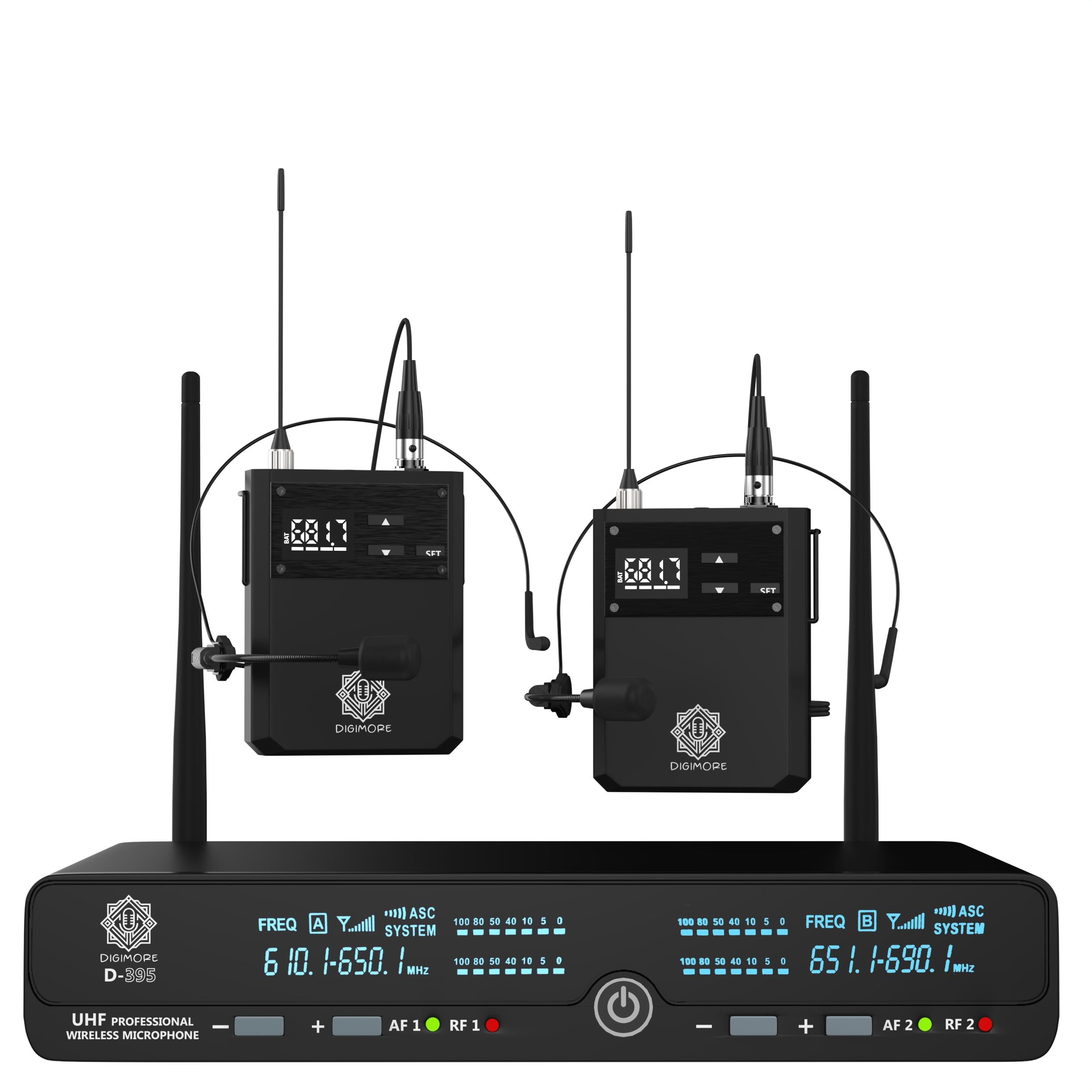 Digimore Uhf Wireless Microphone System | 72 Channels | 350 Ft Range | 2X Lavelier Mic | Metal Body | Pa System, Dj, Stage, Chur