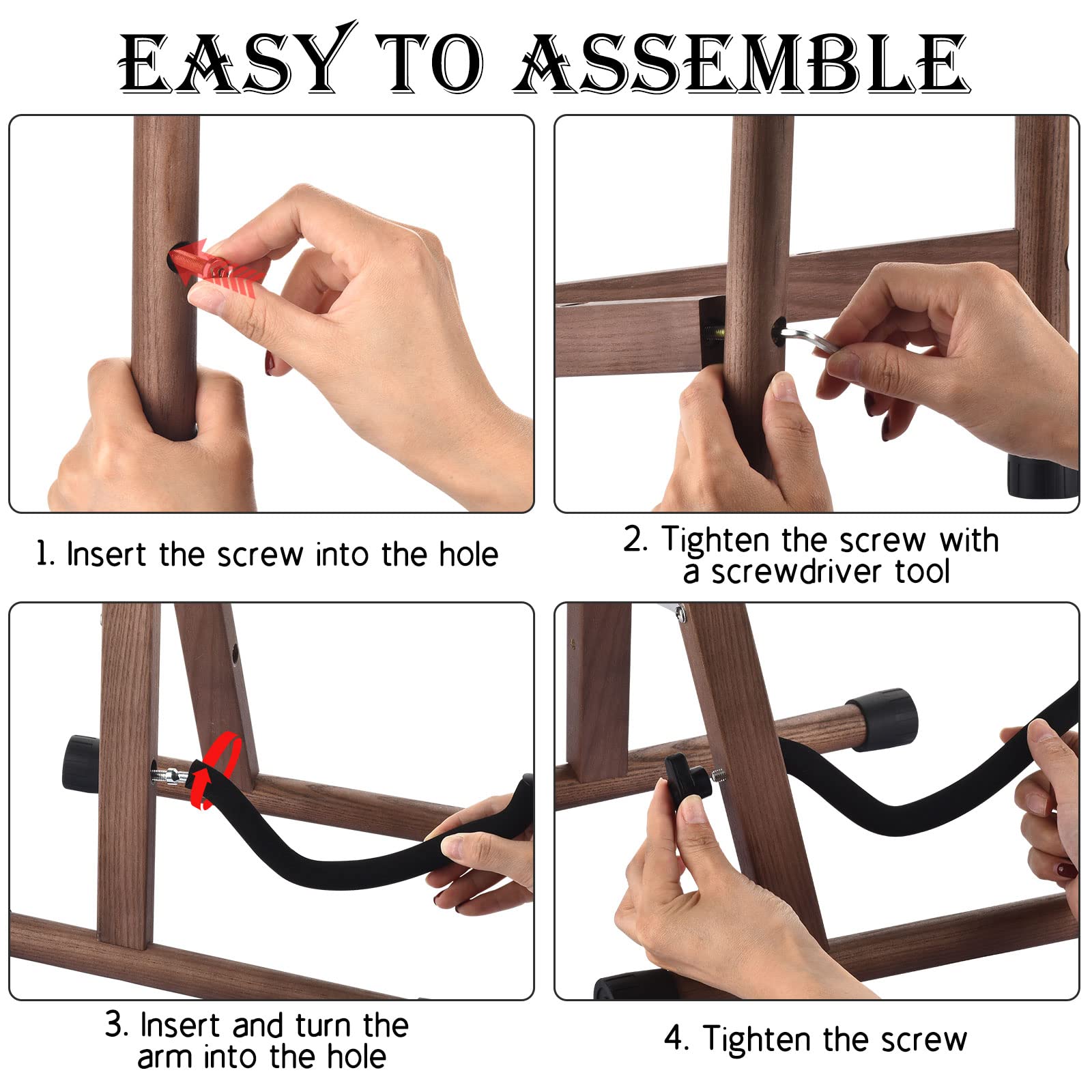 DOMMI Guitar Stand, Wooden Guitar Stand for Acoustic Guitars, Electric and Bass, Folding A-Frame Acoustic Guitar Stand with Non-