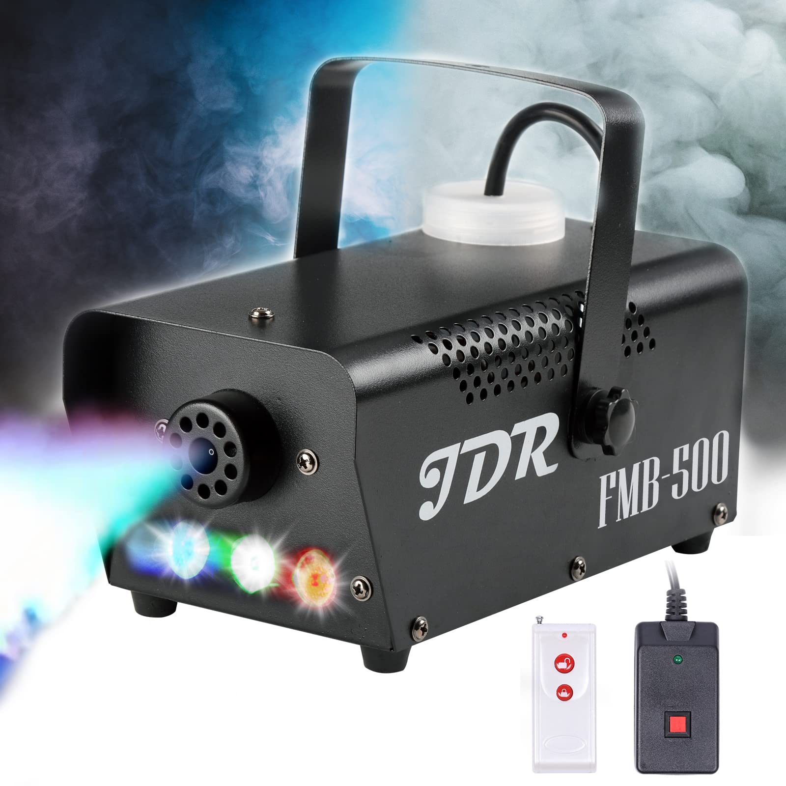 Fog Machine JDR Smoke Machine Controllable LED Light 500W and 2000CFM Fog Disinfection with Wireless and Wired Remote Control fo