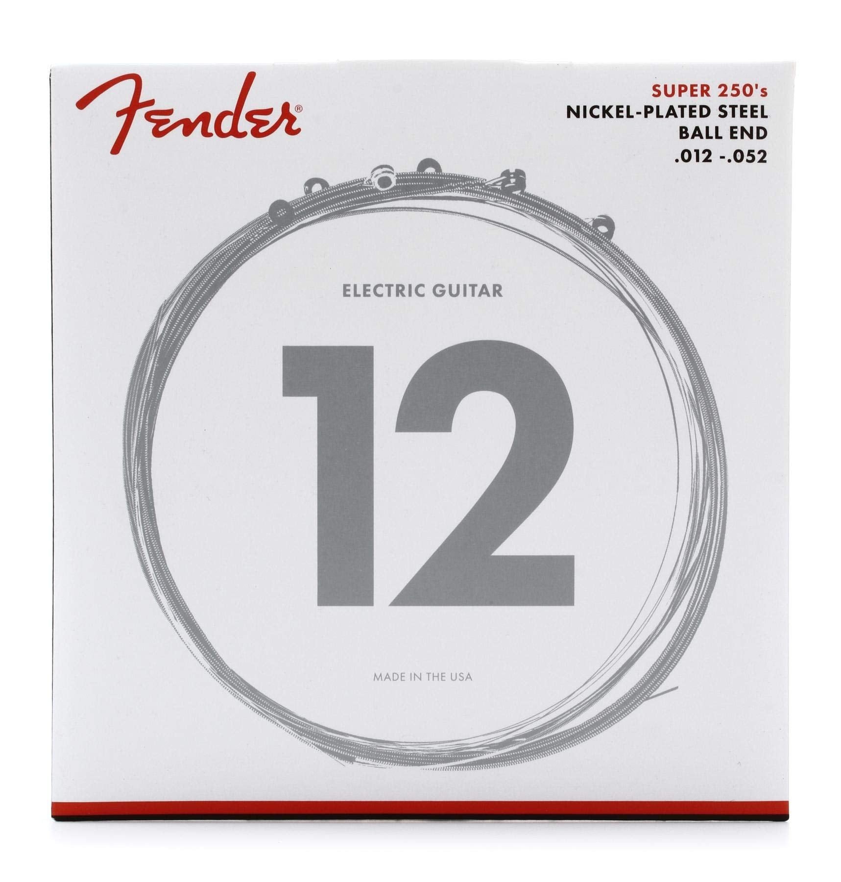 Fender Super 250 Electric Guitar Strings, Nickel Plated Steel, Ball End, 250H .012-.052