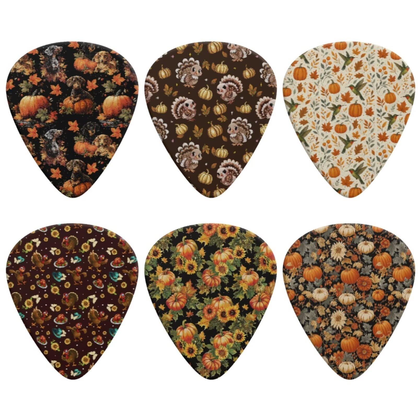 Jeiento Autumn Map Leaf Pumpkin Guitar Picks 6 Pack Thin Medium Guitar Pick Accessories for Women Men Thanksgiving Holiday Gifts
