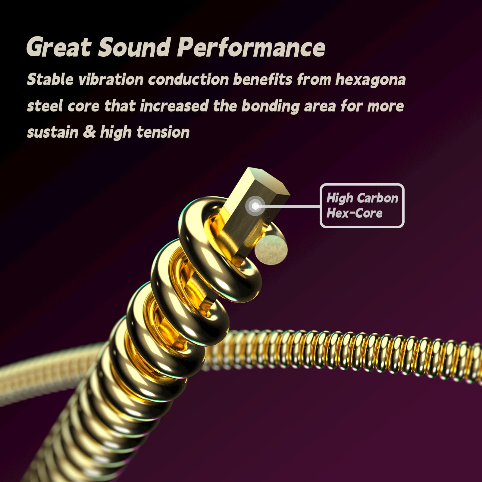 Alice Guitar Strings, Coated Electric Guitar Strings - Gold Polished for Smooth Feel and Warm, Bright Tone, Ball End with String