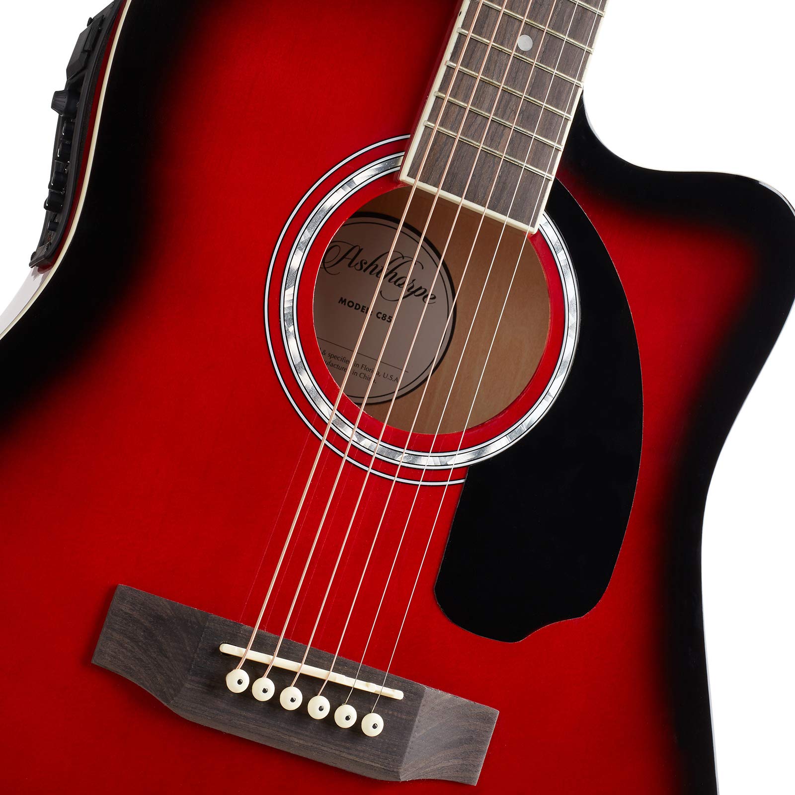 Ashthorpe Full-Size Cutaway Thinline Acoustic-Electric Guitar Package - Premium Tonewoods - Red