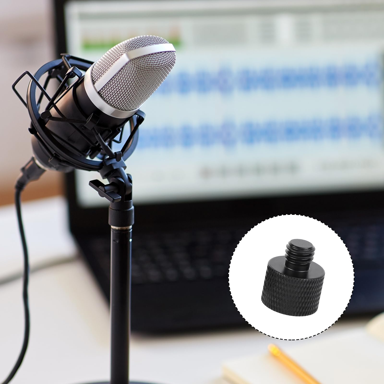 2pcs Mic Stand Adapter, Black Aluminium Alloy Camera Stand Adapter 5/8 to 1/4 Adapter and 5/8 to 3/8 Adapter Mic Screw Adapter M