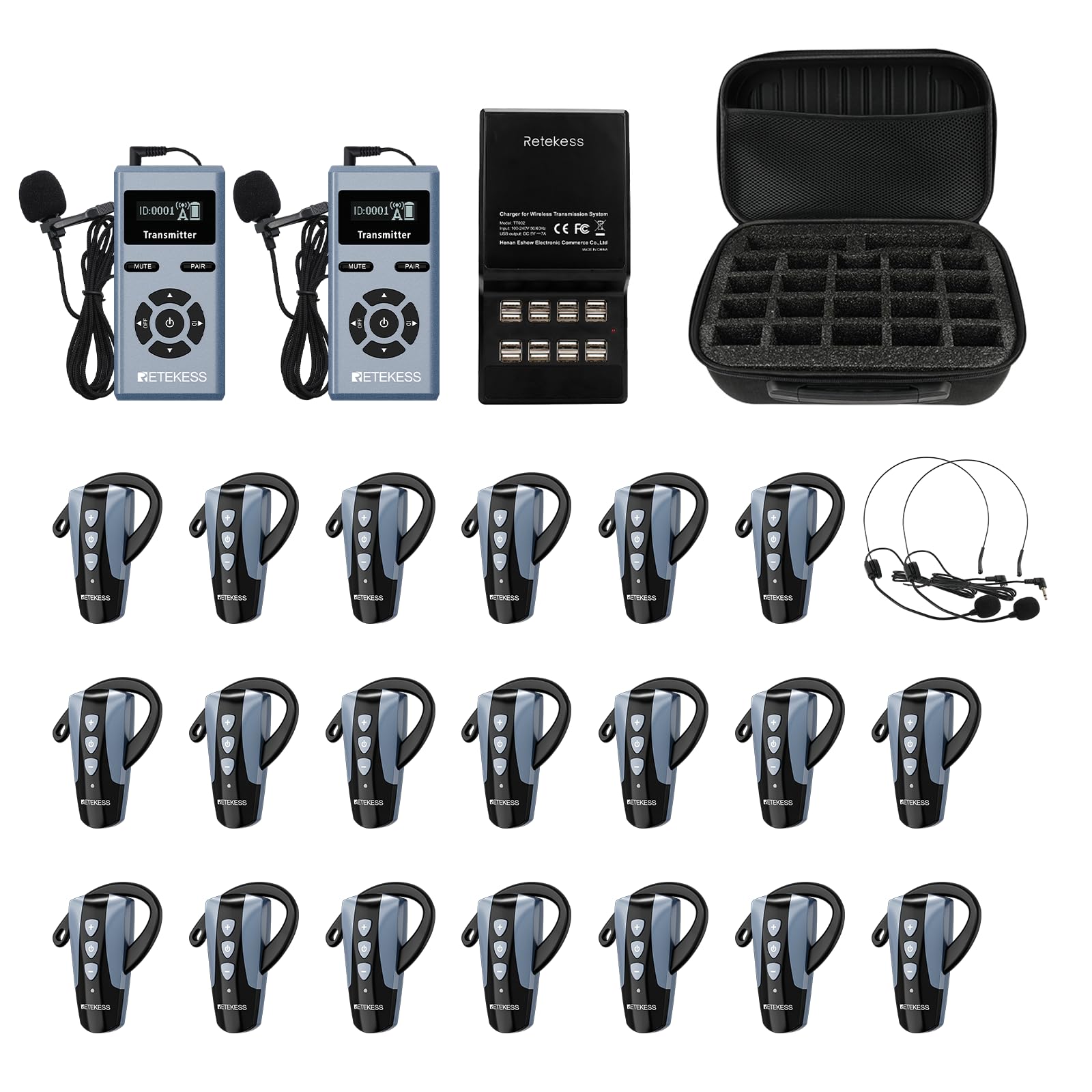 Retekess TT106S Tour Guide Headsets, One-Key Mute, 200m/656ft, 50H Long Battery, Tour Guide Microphone and Speaker for Factory, 