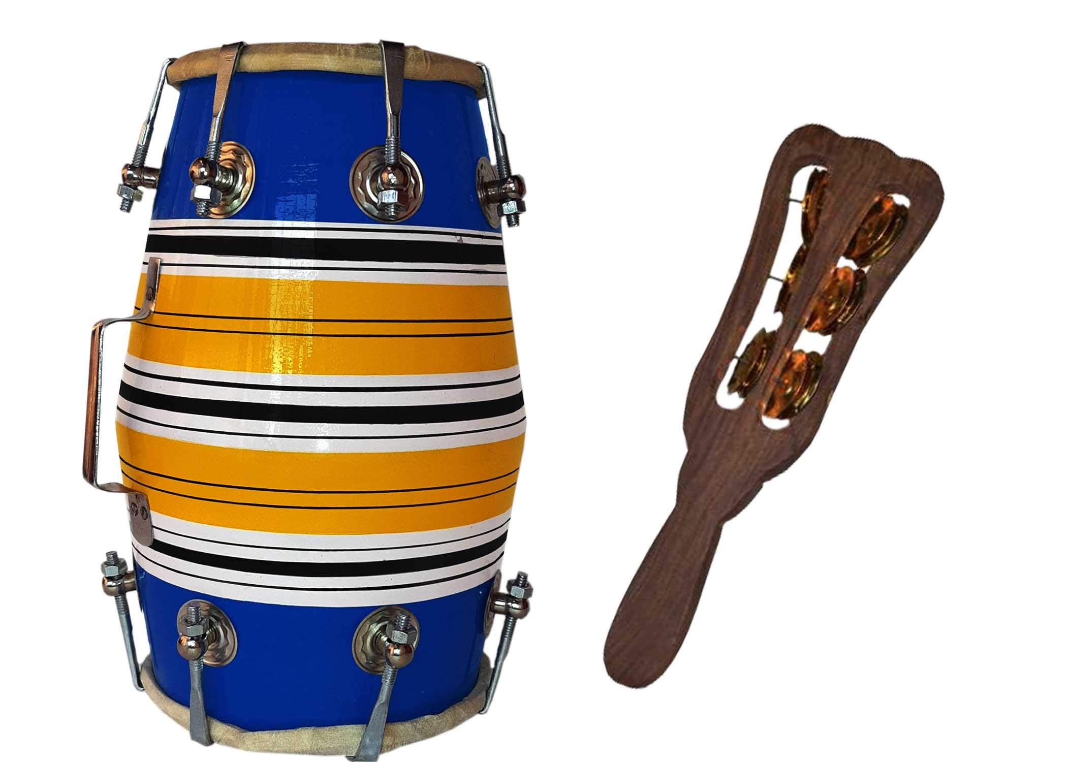 Gt Manufacturers Wooden Musical Instrument Baby Dholak Drum Nuts & Bolt Design02 (Blue)