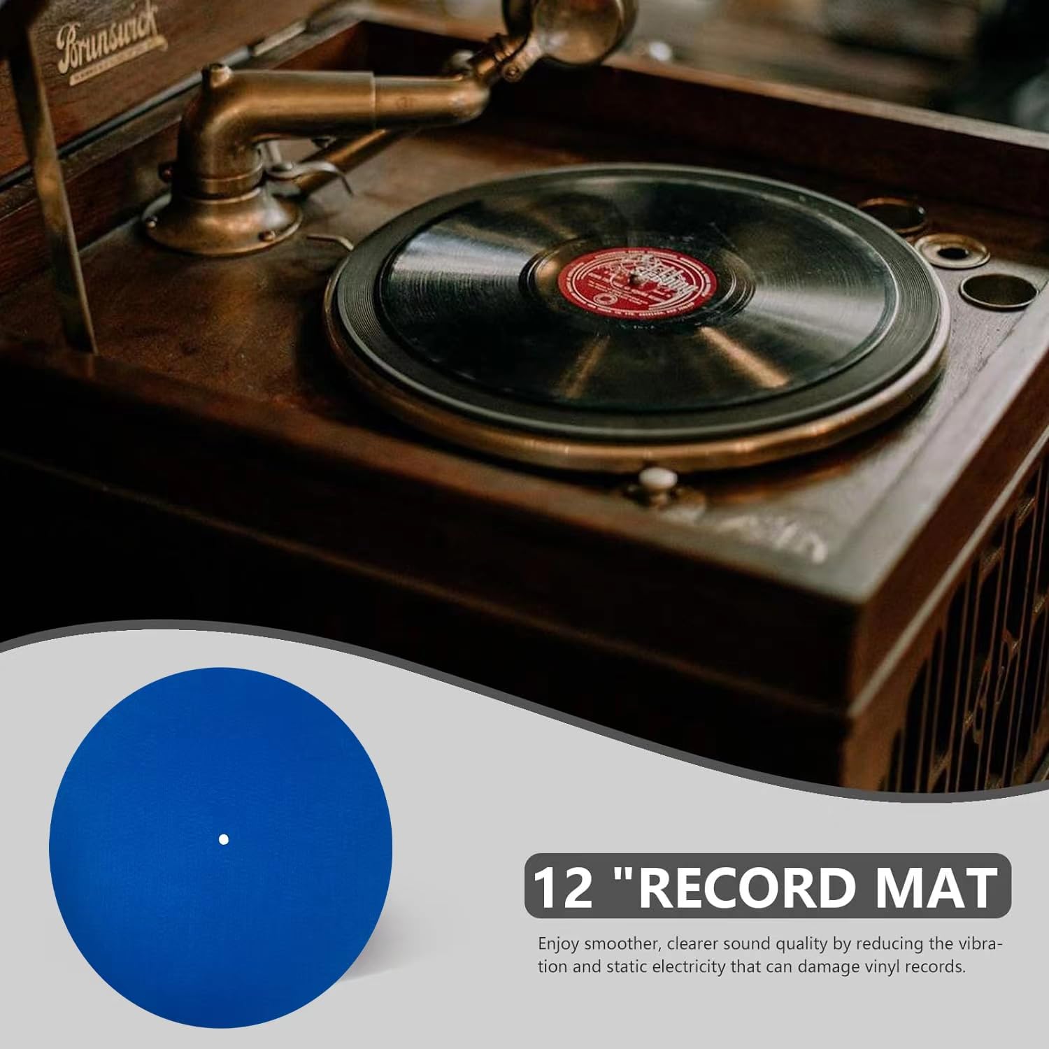 Turntable Slipmat Blue Wool Mat, 12 Inch Turntable Mat Anti-Static for LP Vinyl Record,Record Player Accessories Professional Tu