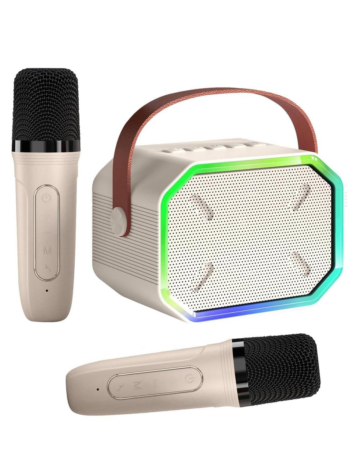 Karaoke Machine for Kids and Adults, Mini Portable Bluetooth Speaker with 2 Wireless Microphones, Led Lights for TV, Kids Gifts 