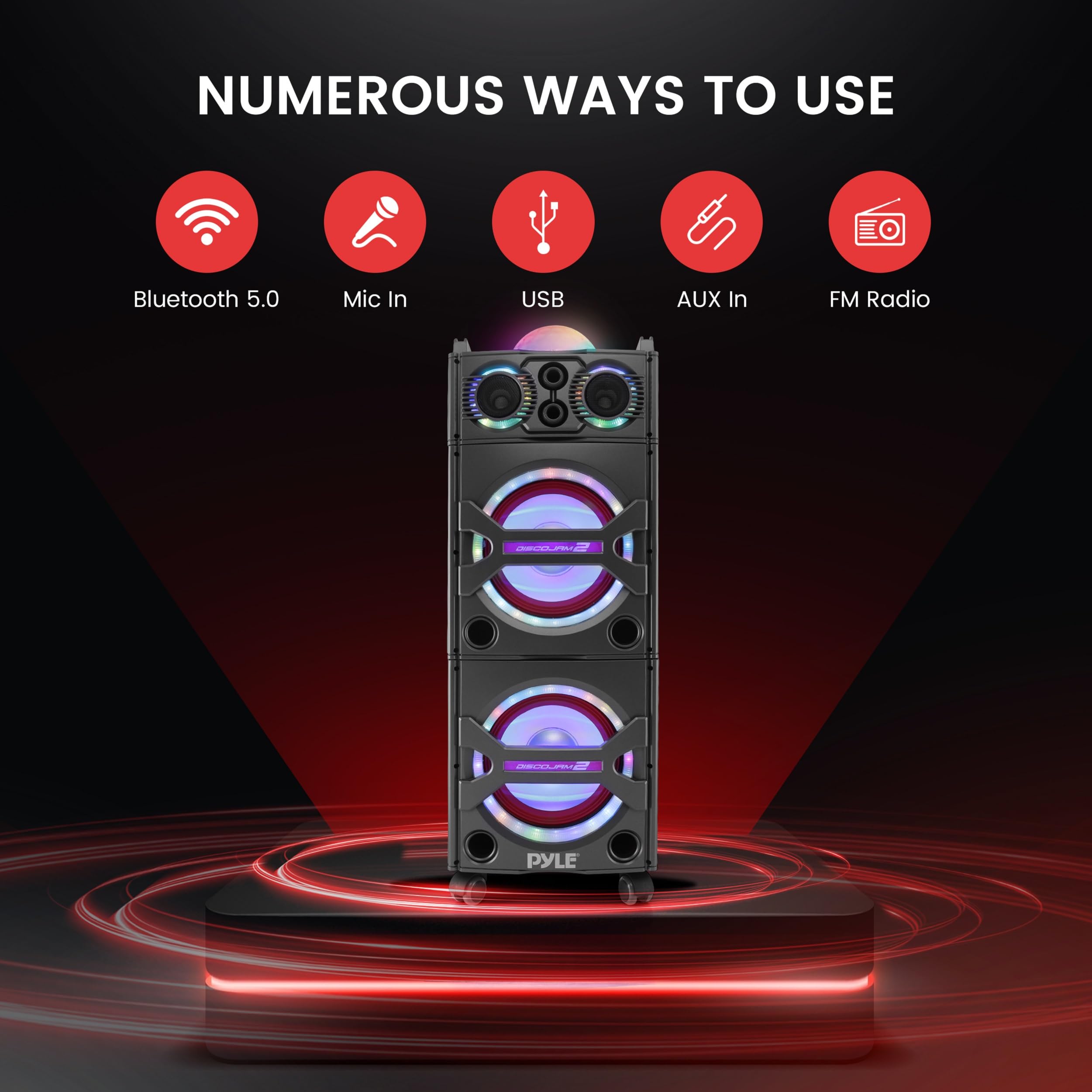 Pyle Portable Bluetooth PA Speaker System - 2000W Active powered Outdoor Bluetooth Speaker Portable PA System w/ Microphone In,