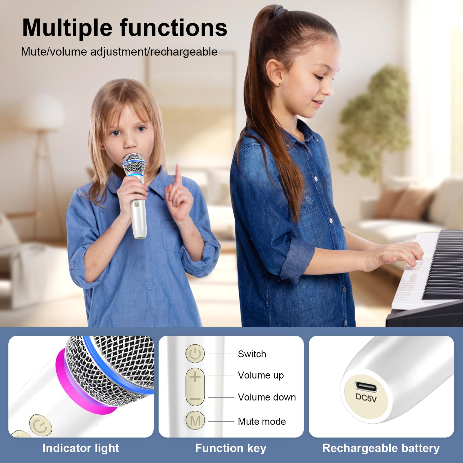 Aokeo Wireless Microphone with Rechargeable Receiver,UHF Dynamic Handheld Karaoke Mic,100ft Range, for Amplifier Speaker, Mixer,