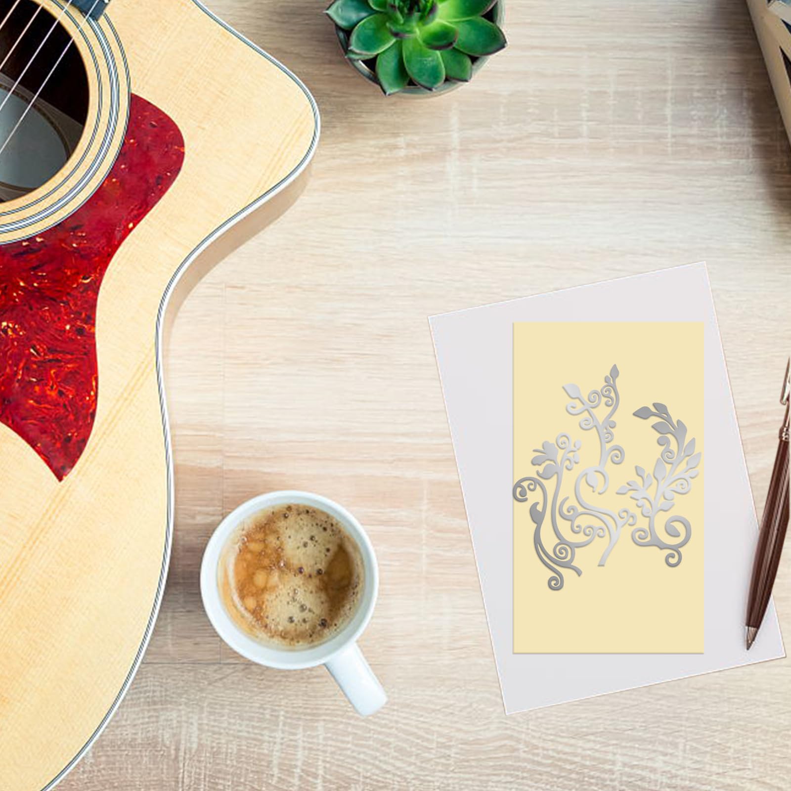 PLIGREAT 2 Pack Silver Flower Vine Guitar Guard Board Stickers Removable Guitar Decals DIY Gifts for for Bands Electric Bass Aco